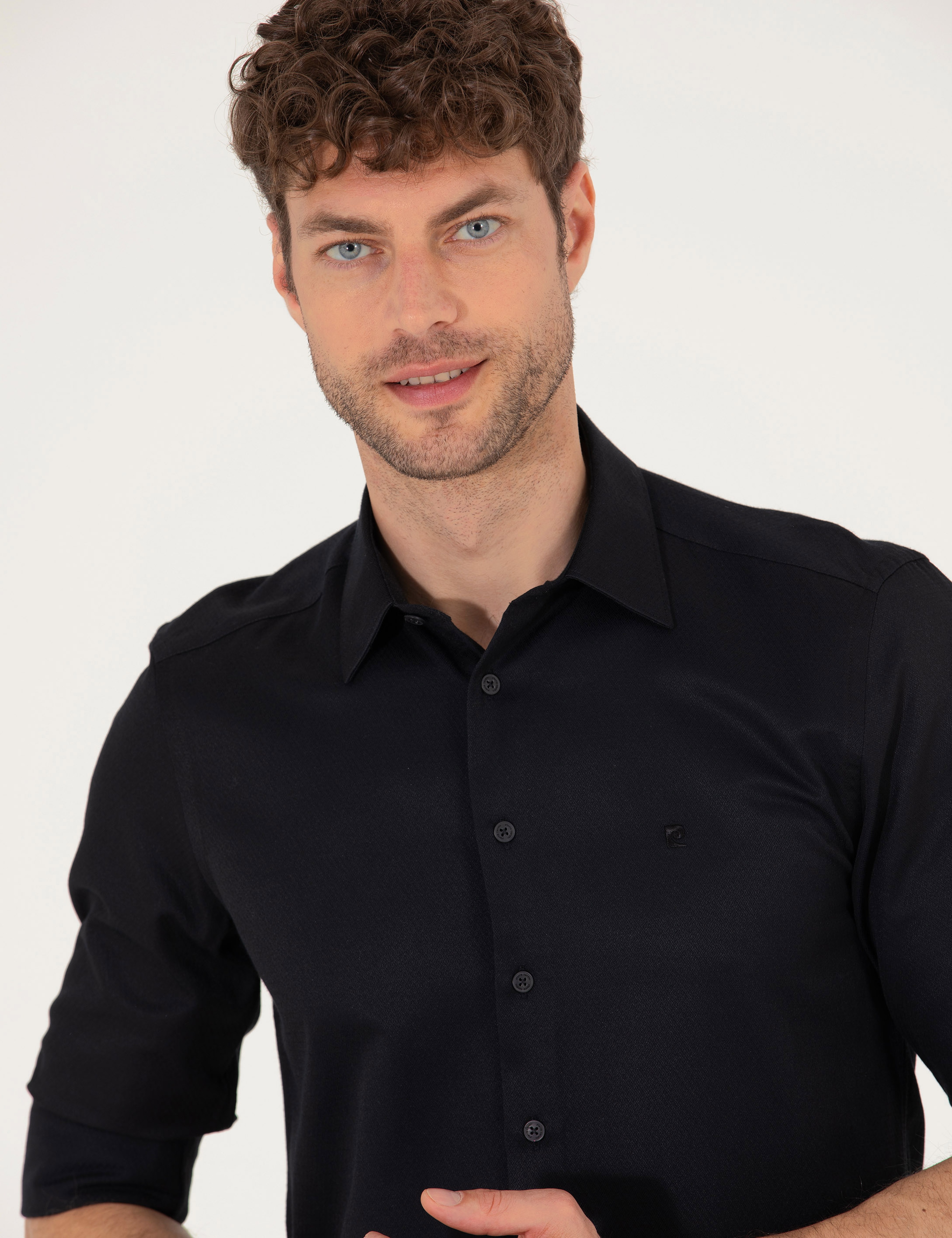 Siyah Slim Fit Uzun Kollu Gömlek - Image 3