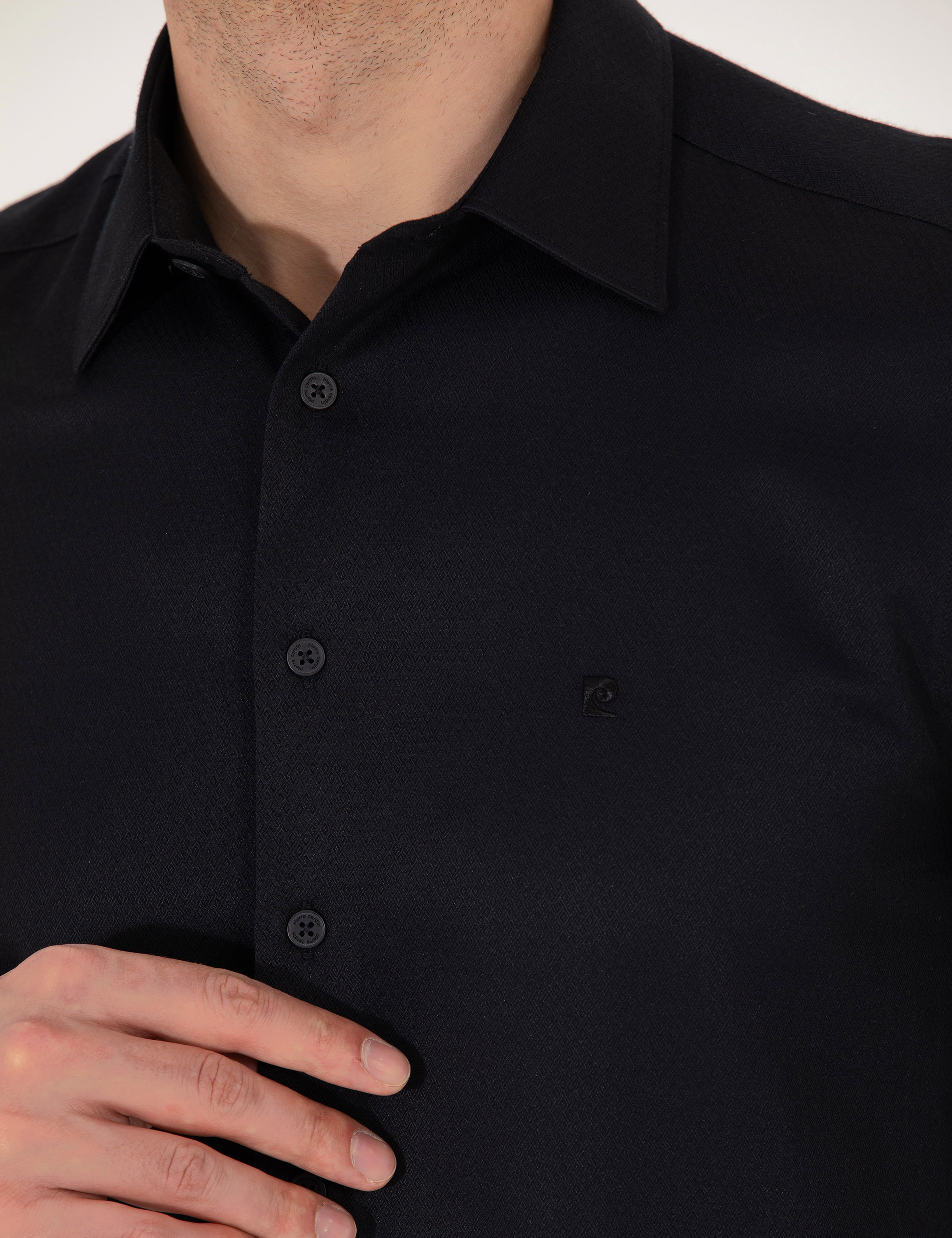 Siyah Slim Fit Uzun Kollu Gömlek - Image 7