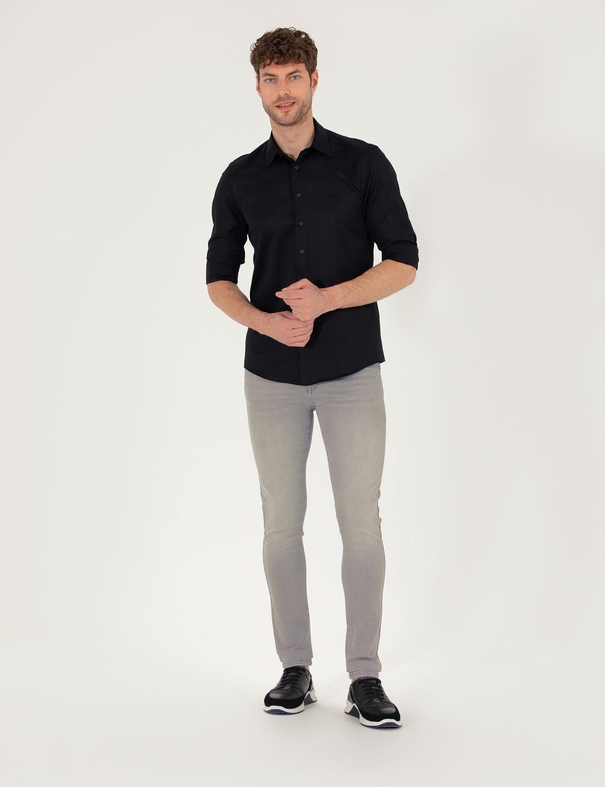 Siyah Slim Fit Uzun Kollu Gömlek - 50269388006