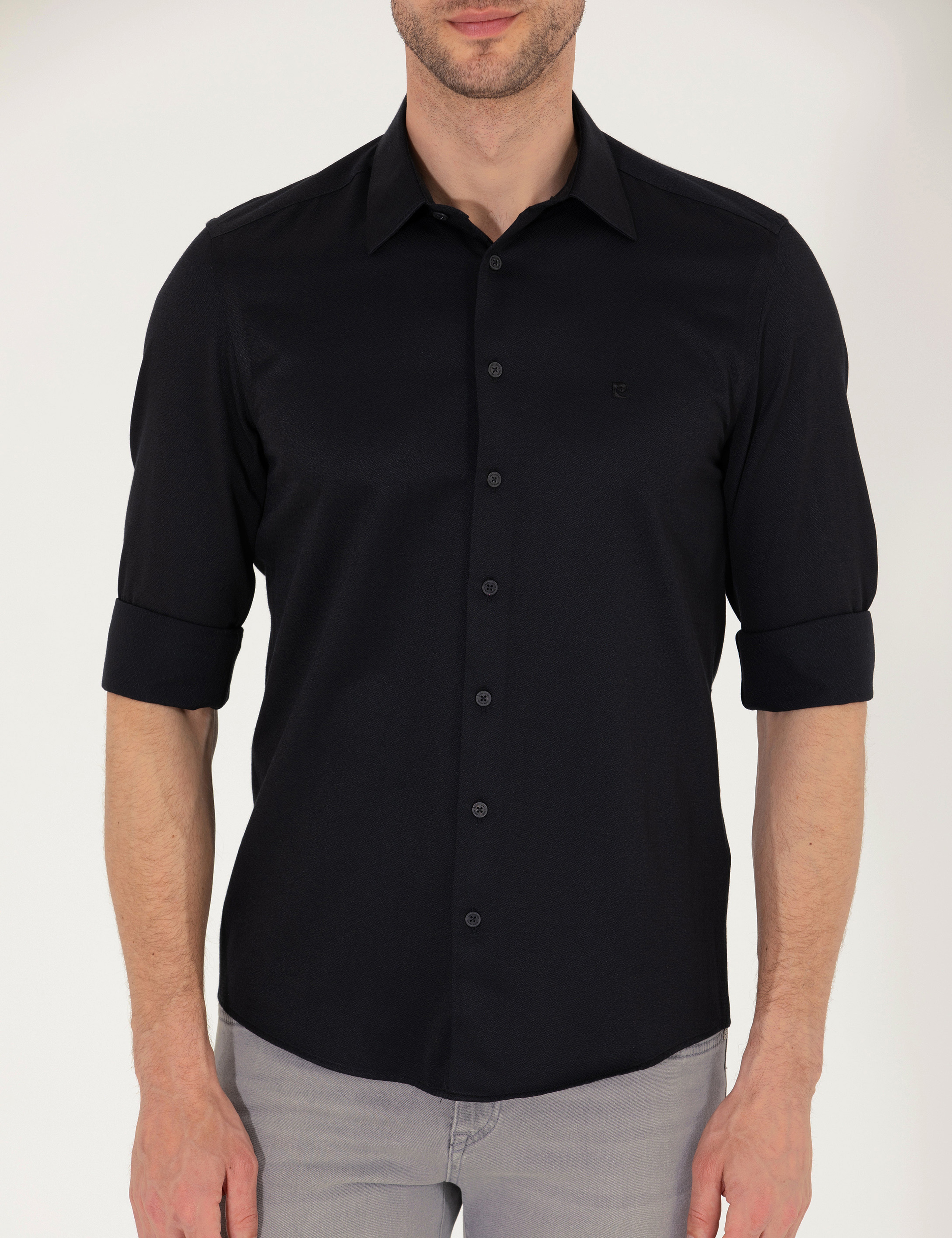 Siyah Slim Fit Uzun Kollu Gömlek - Image 6