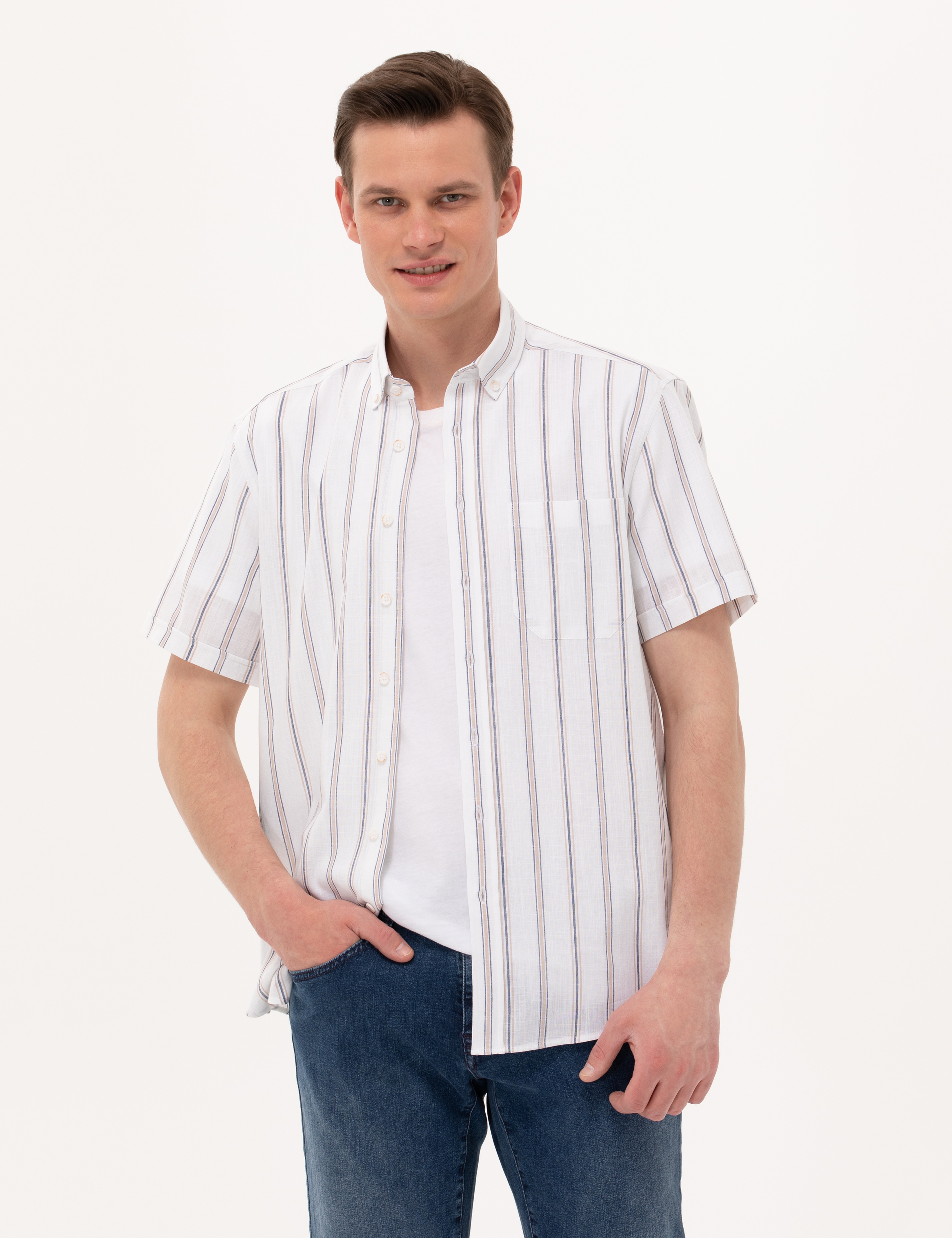 Lacivert Comfort Fit Kısa Kollu Gömlek - Image 1