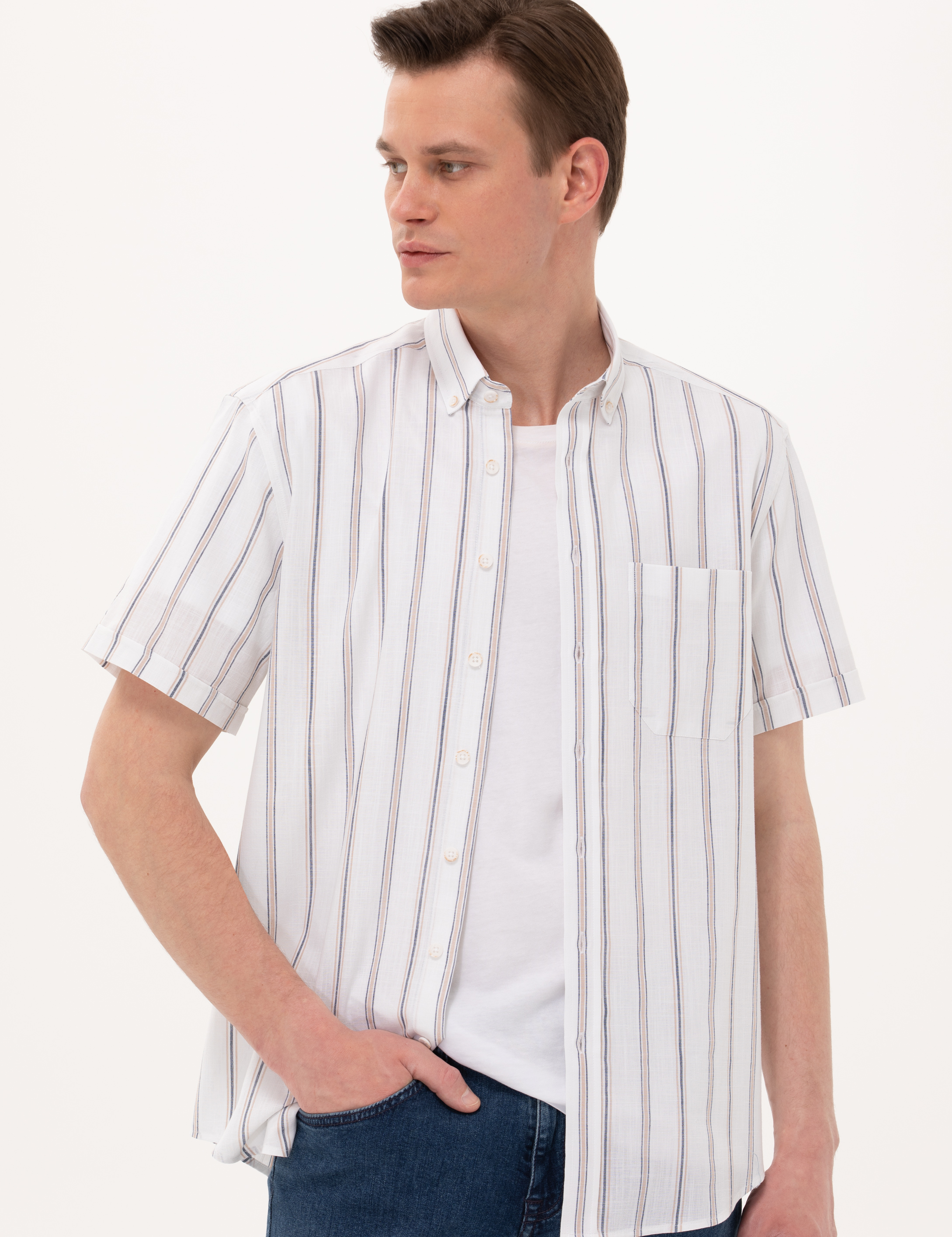 Pierre Cardin Lacivert Comfort Fit Kısa Kollu Gömlek görsel 3