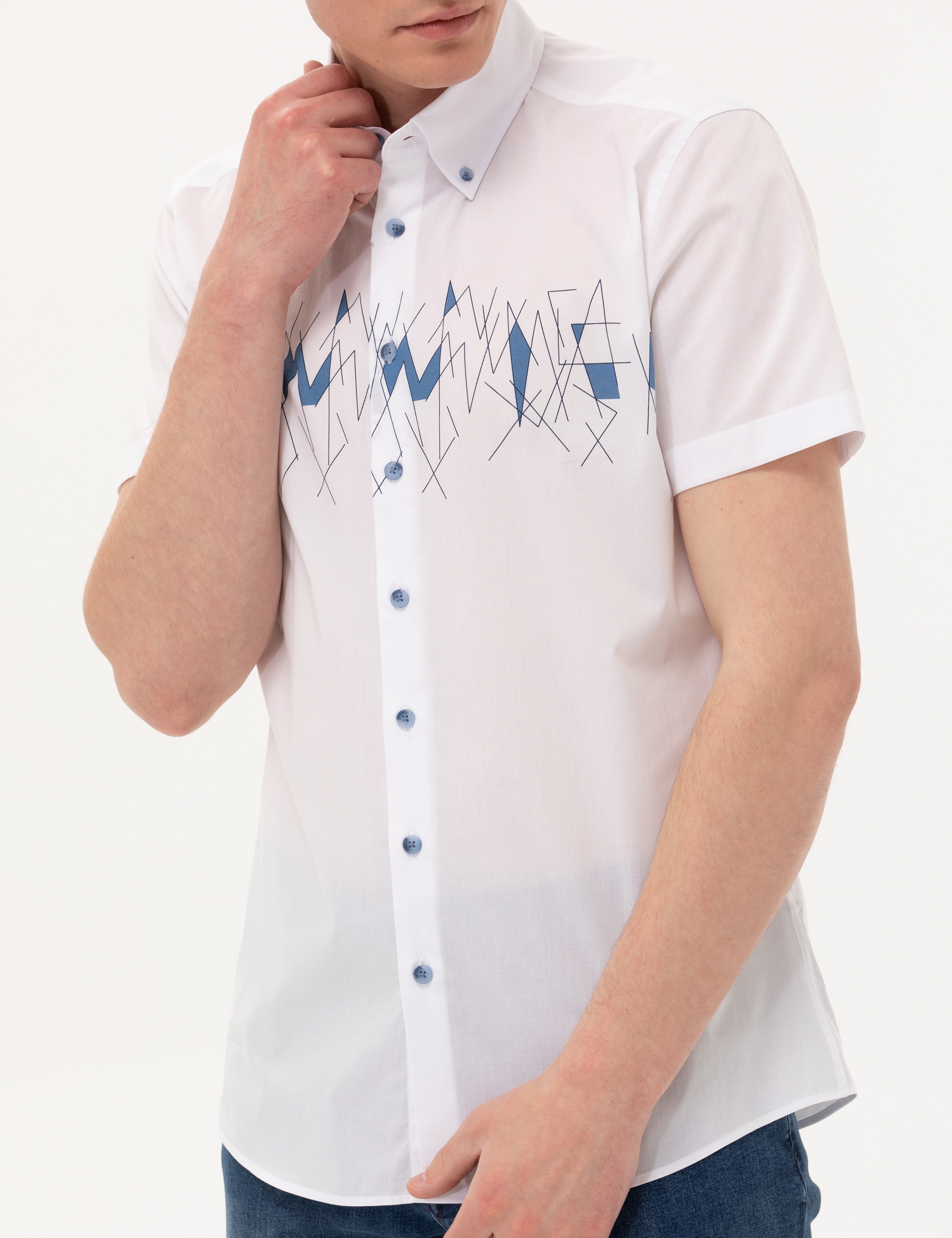 Lacivert Ekstra Slim Fit Kısa Kollu Gömlek - Image 6
