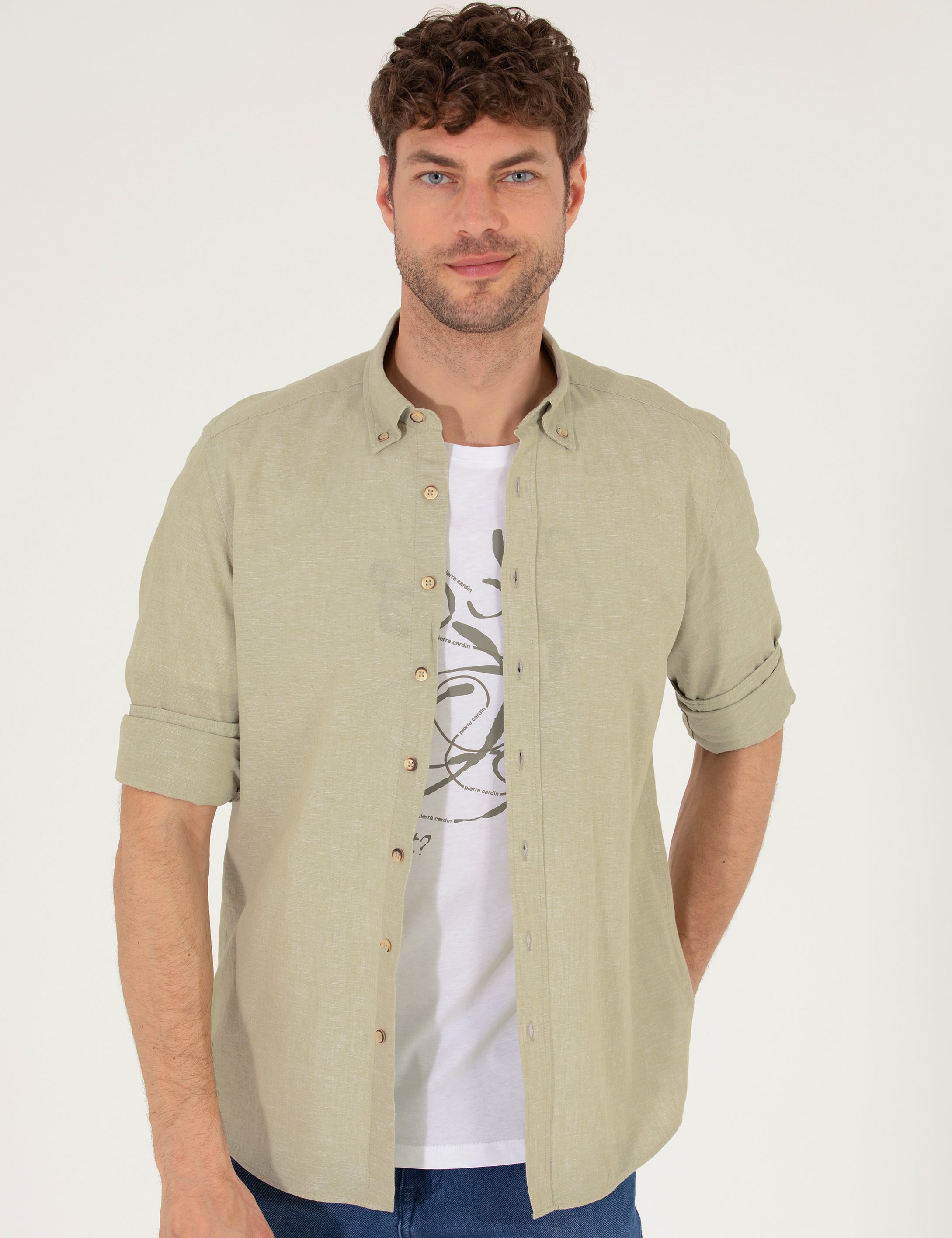 Pierre Cardin Haki Regular Fit Uzun Kollu Gömlek görsel 2