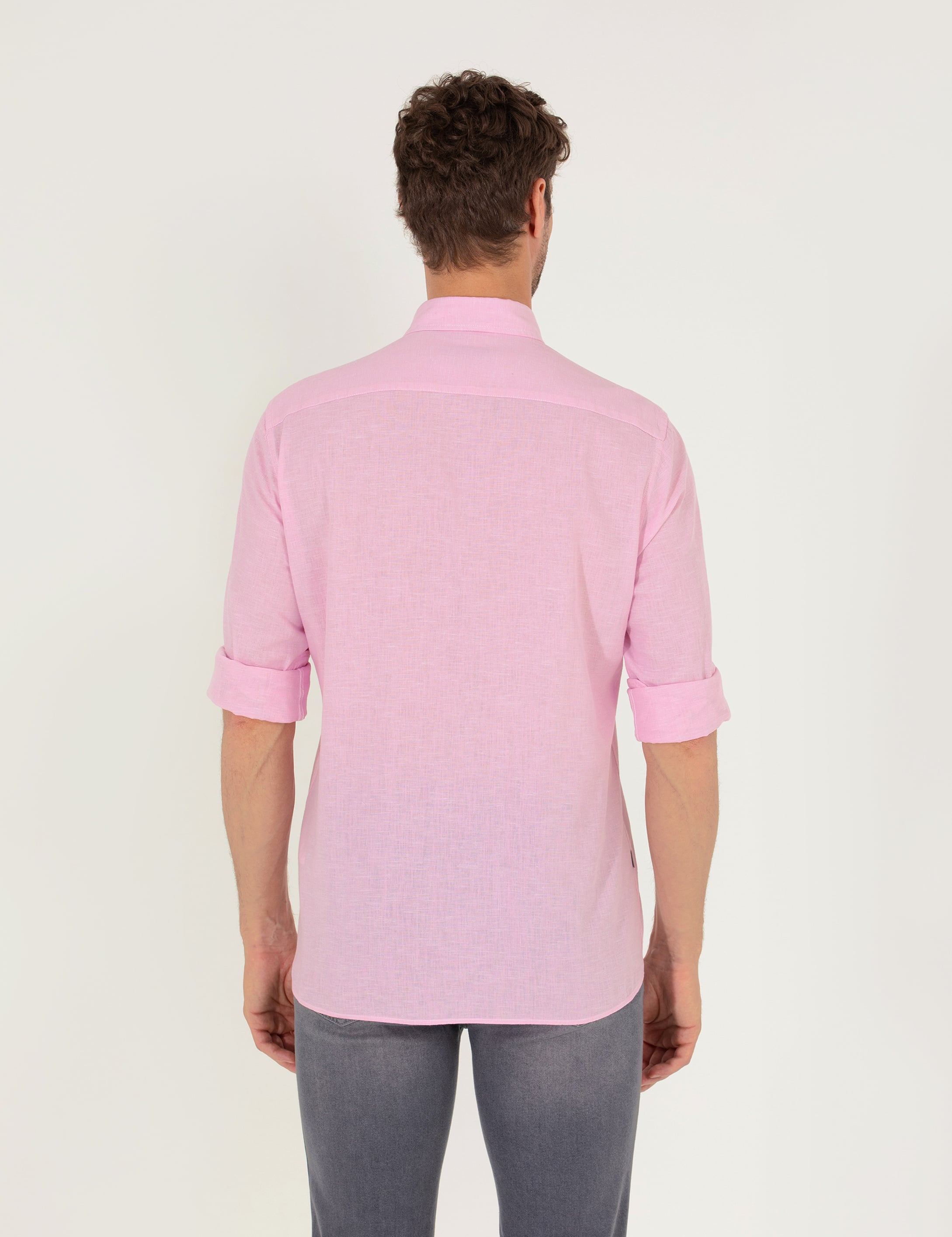 Pierre Cardin Pembe Keten Karışımlı Regular Fit Uzun Kollu Gömlek görsel 5
