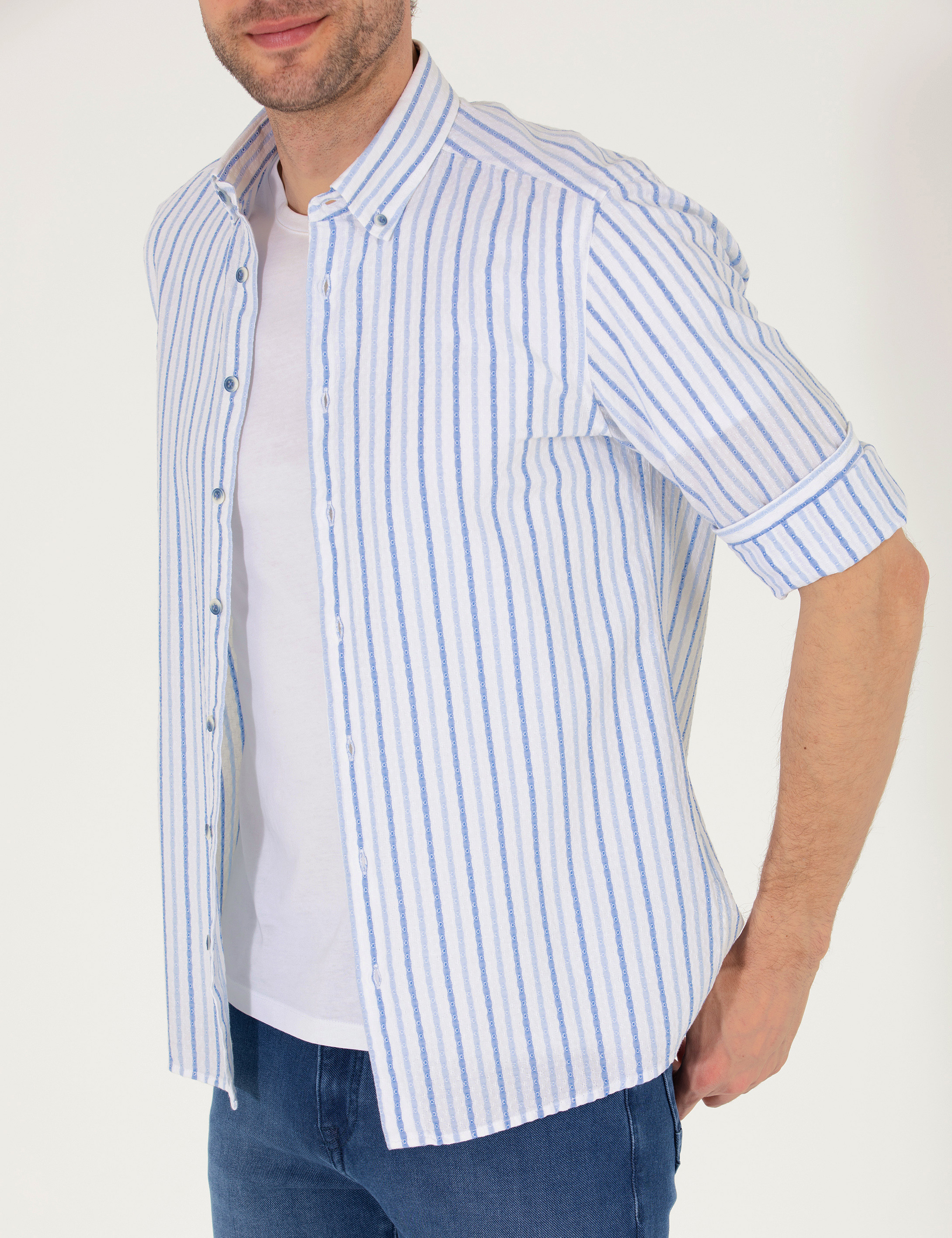 Lacivert Regular Fit Uzun Kollu Gömlek - Image 6