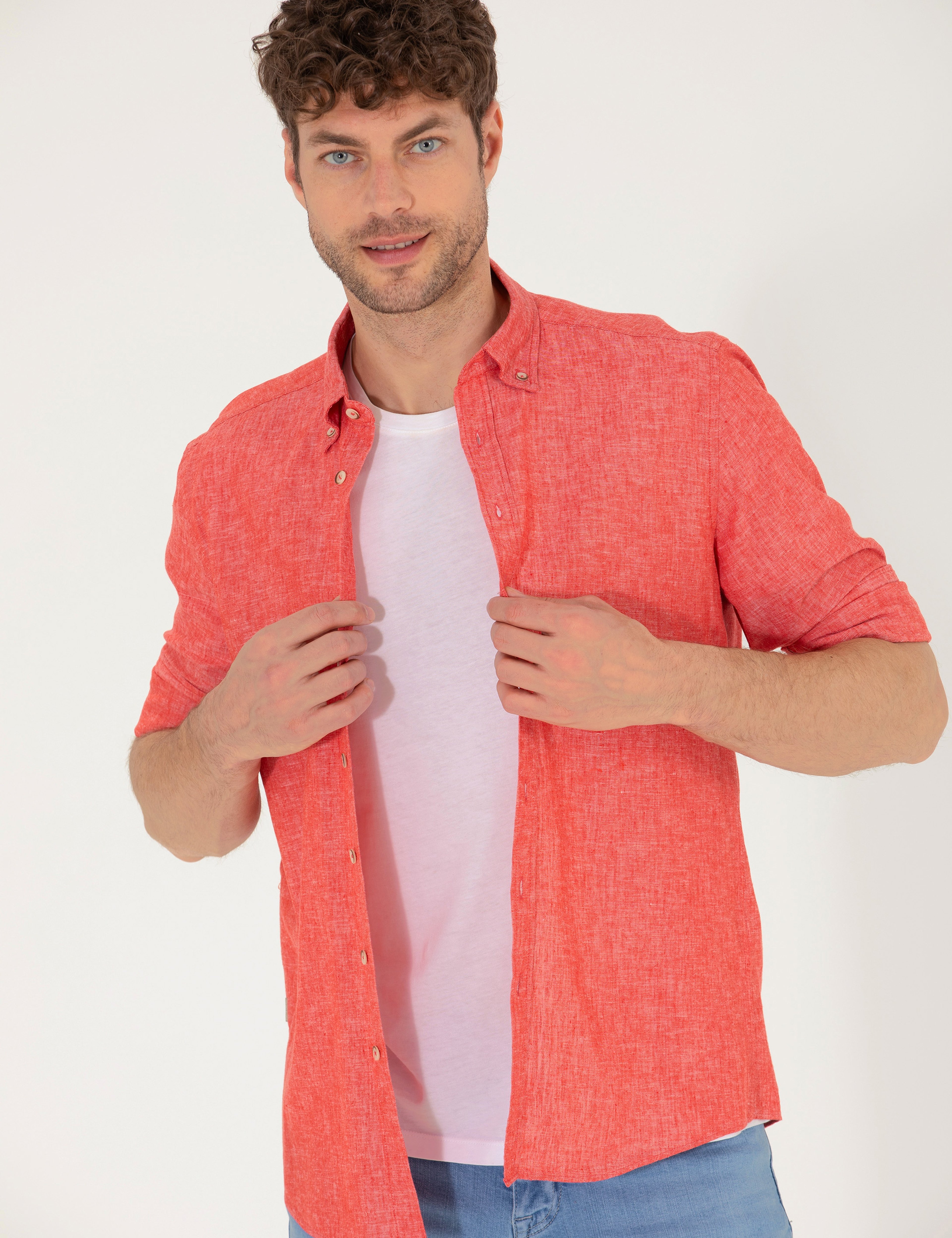 Kırmızı Regular Fit Uzun Kollu Gömlek