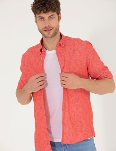 Kırmızı Regular Fit Uzun Kollu Gömlek