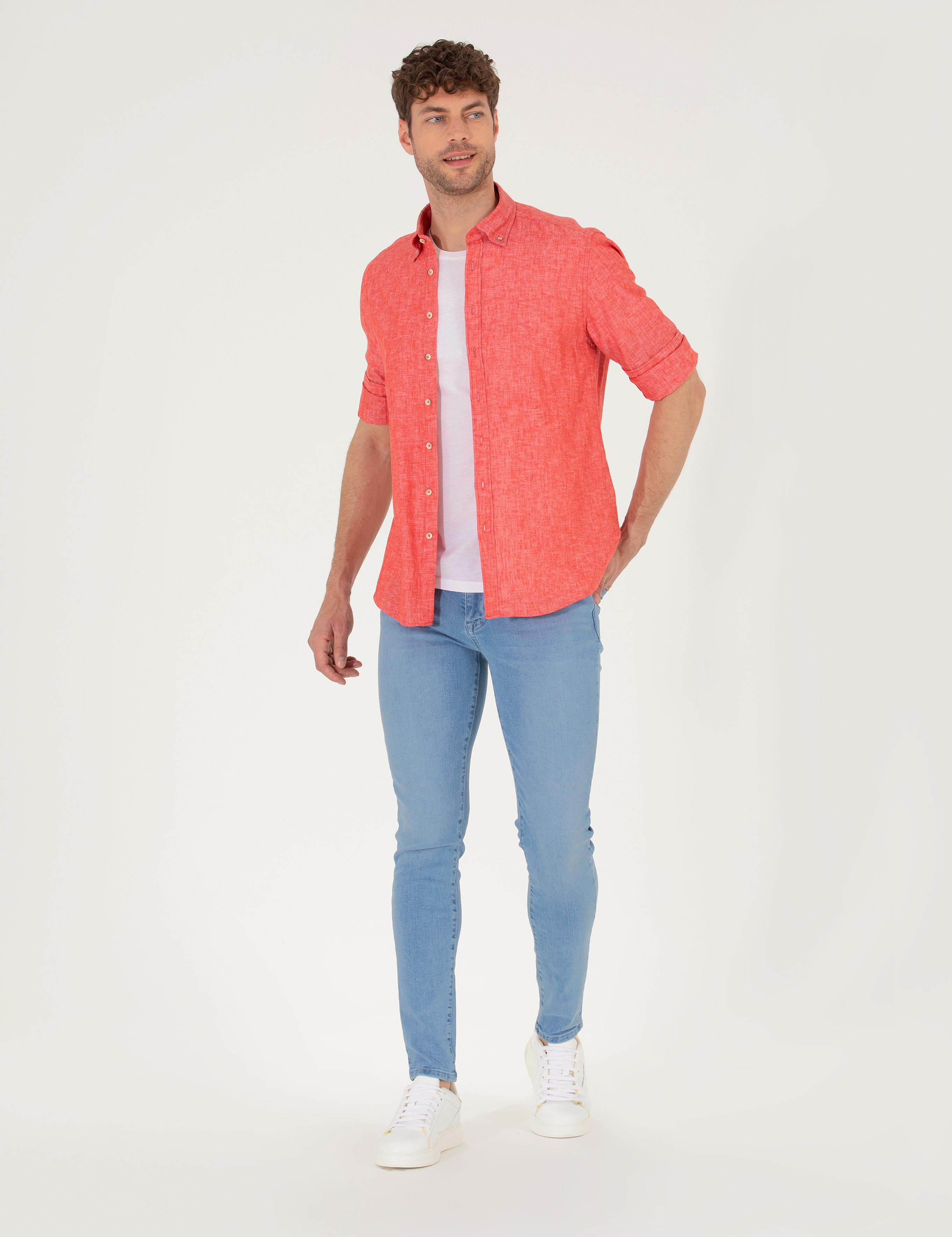 Kırmızı Regular Fit Uzun Kollu Gömlek