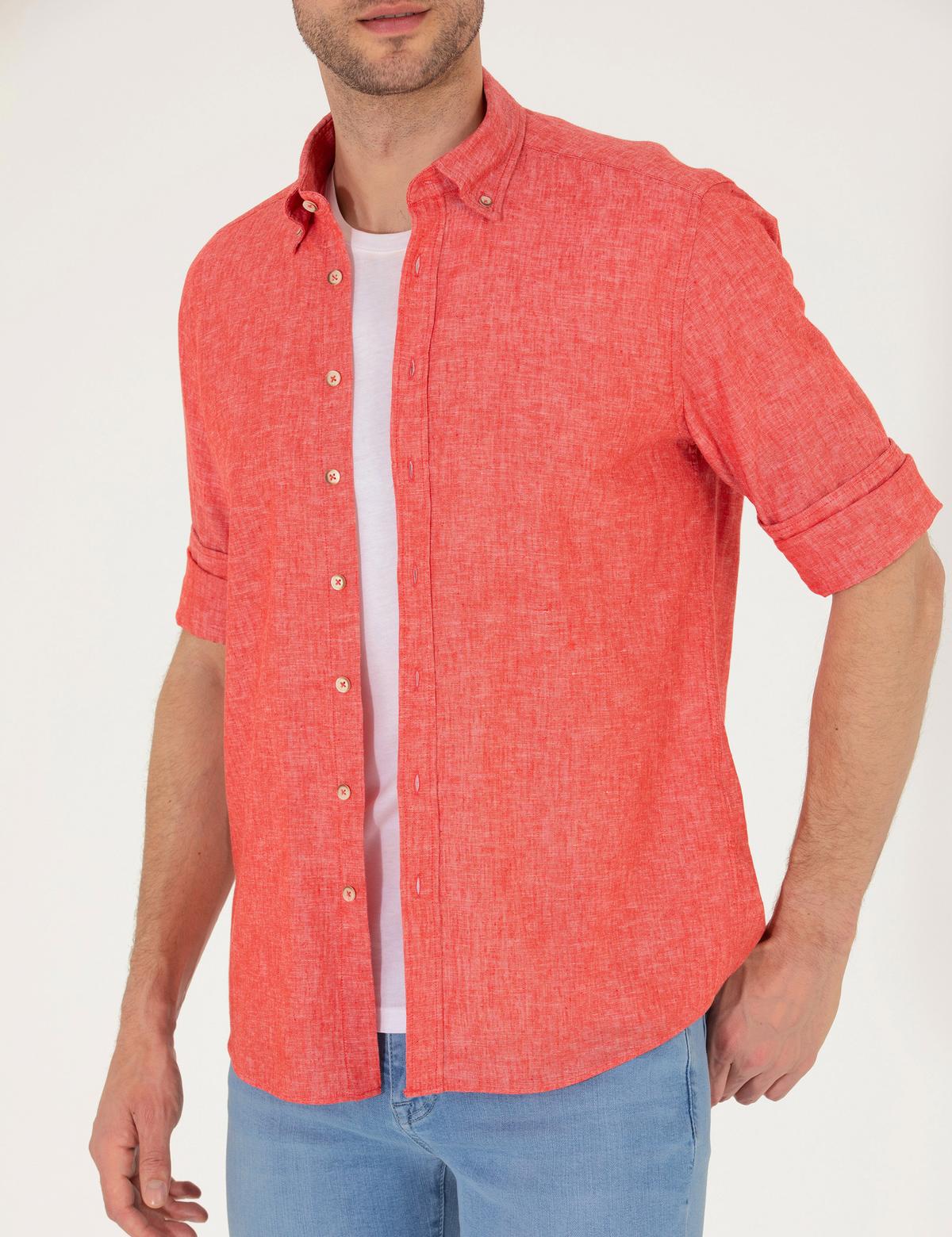 Kırmızı Regular Fit Uzun Kollu Gömlek - 50265119069