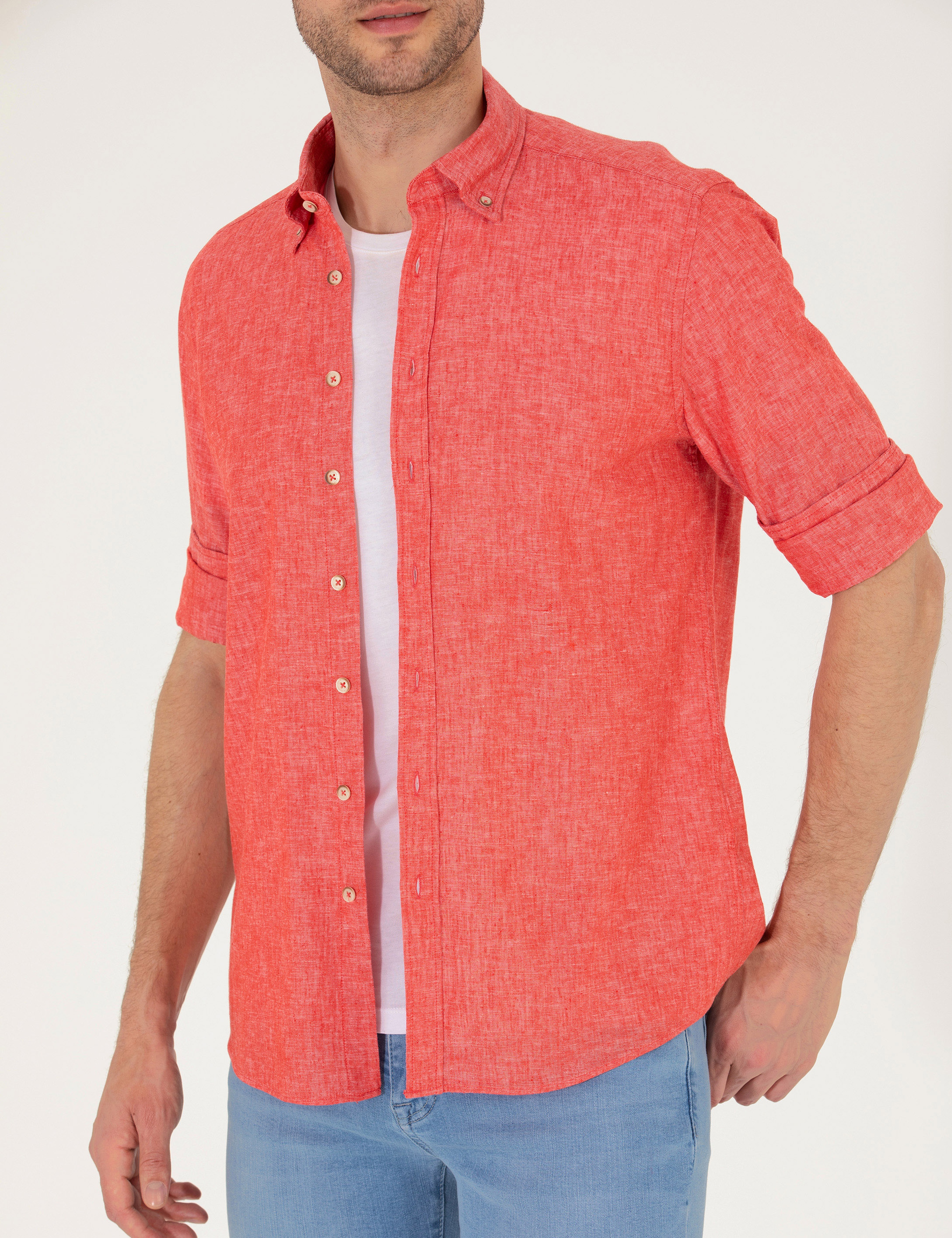Kırmızı Regular Fit Uzun Kollu Gömlek - Image 6