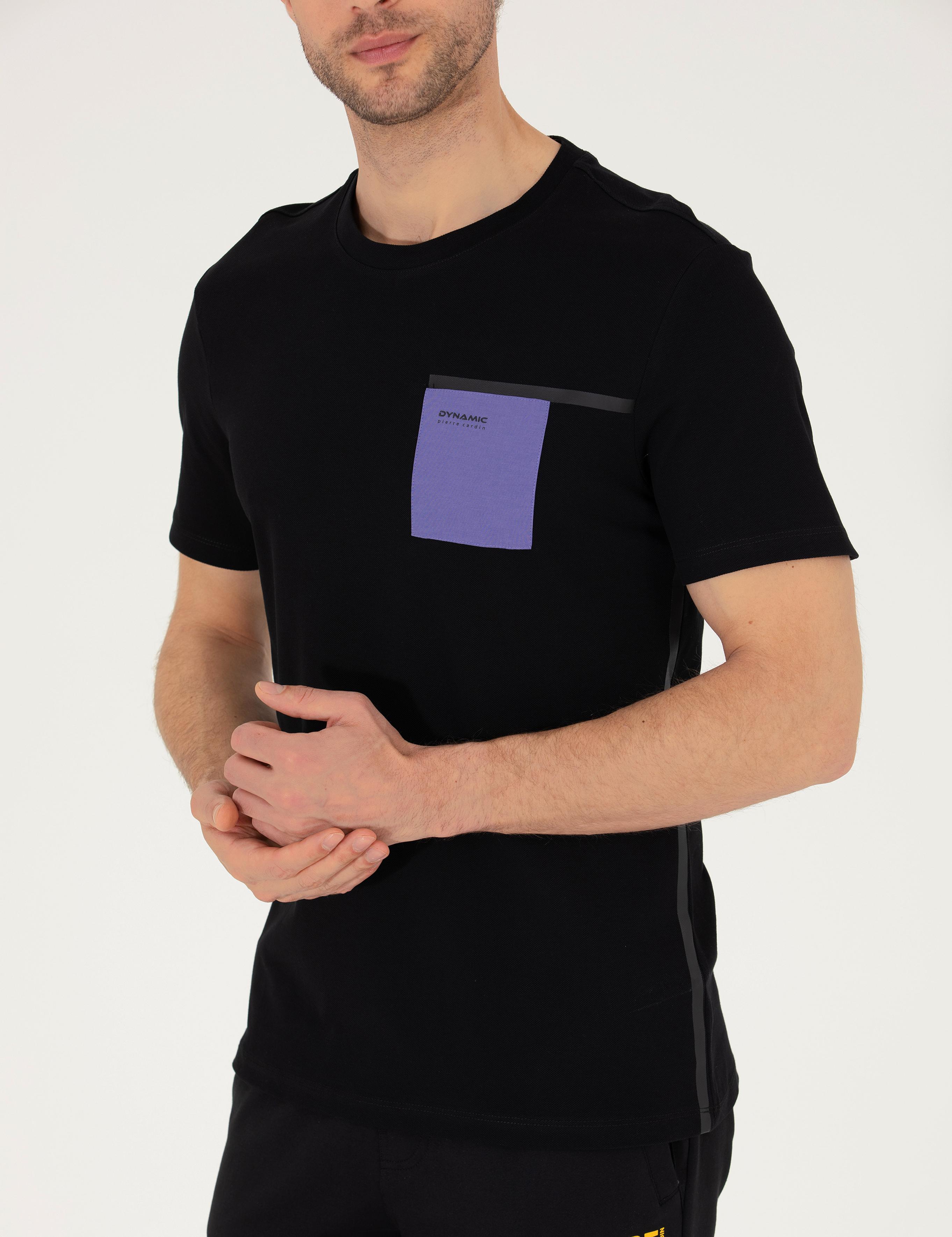 Siyah Slim Fit Baskılı Bisiklet Yaka Tişört