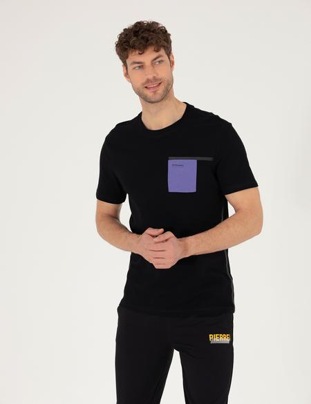 Siyah Slim Fit Baskılı Bisiklet Yaka Tişört - 50262615023