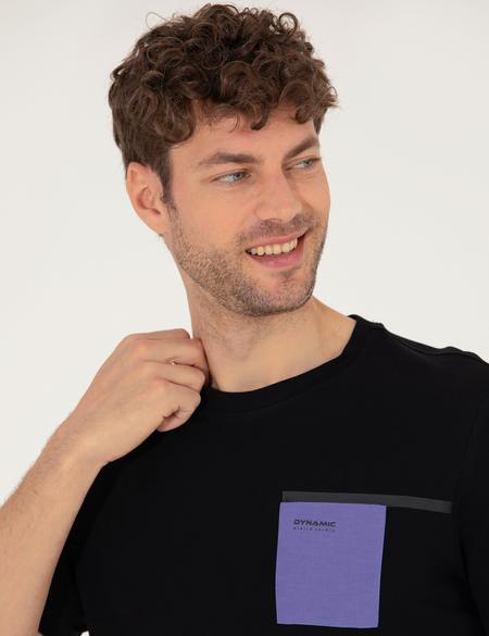 Siyah Slim Fit Baskılı Bisiklet Yaka Tişört - 50262615023