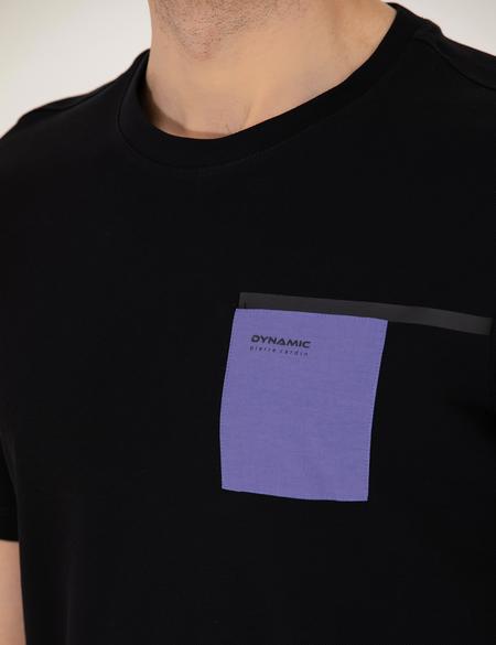 Siyah Slim Fit Baskılı Bisiklet Yaka Tişört - 50262615023