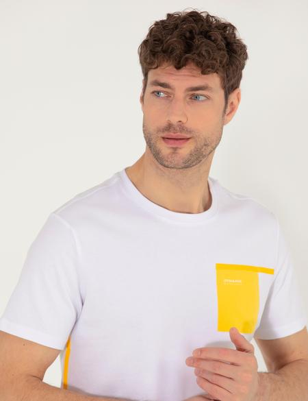 Beyaz Slim Fit Baskılı Bisiklet Yaka Tişört - 50262615034