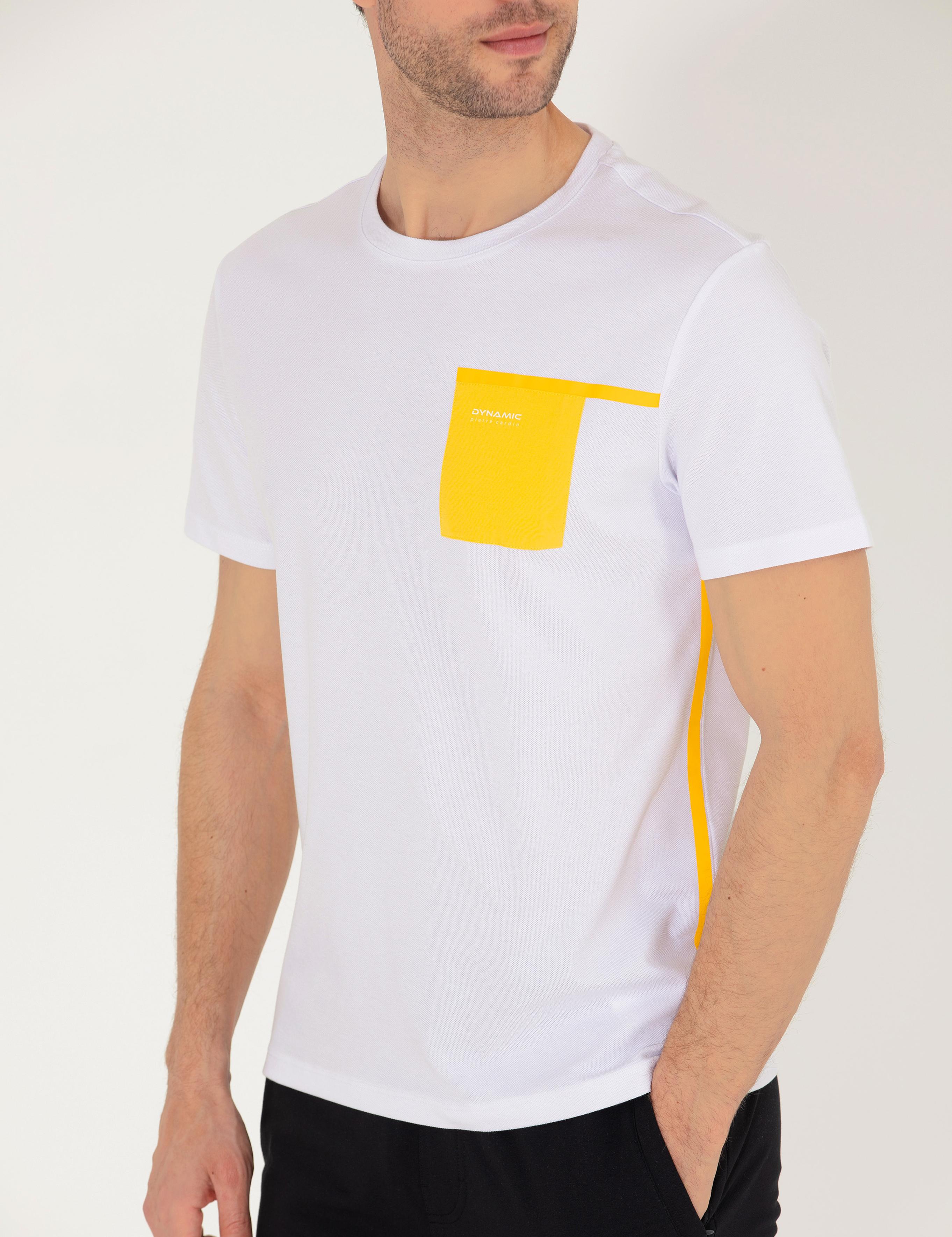 Beyaz Slim Fit Baskılı Bisiklet Yaka Tişört