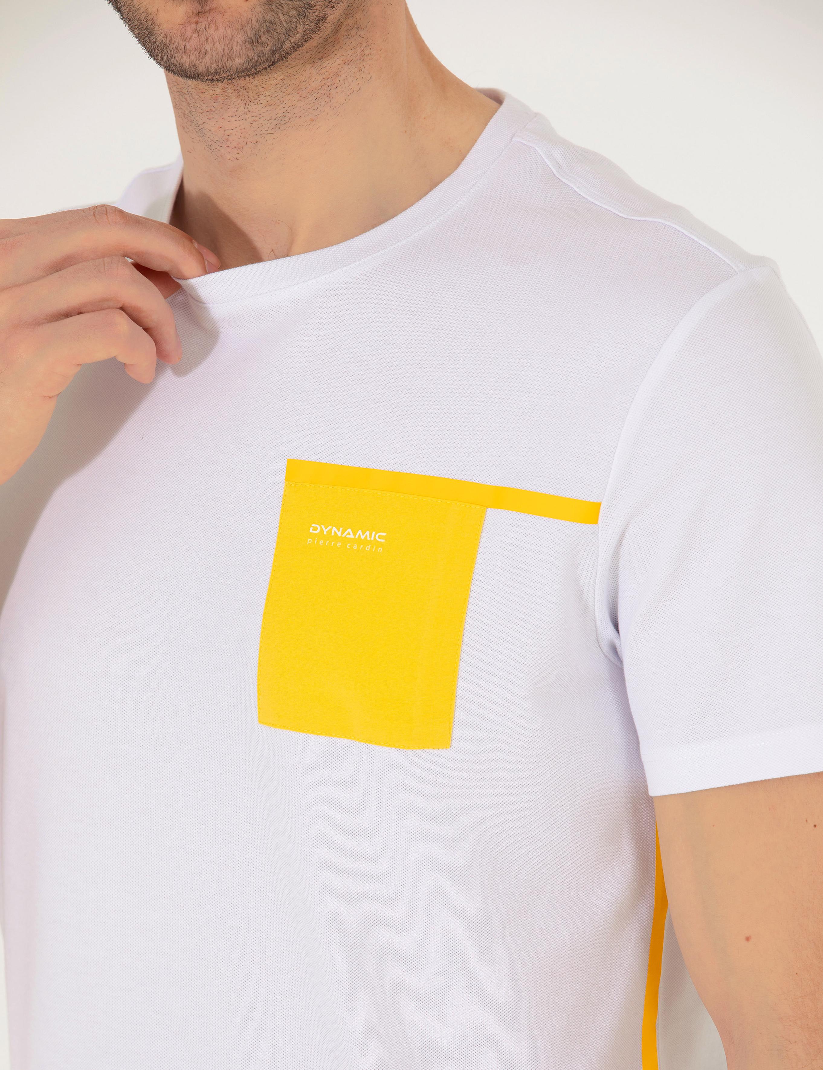 Beyaz Slim Fit Baskılı Bisiklet Yaka Tişört