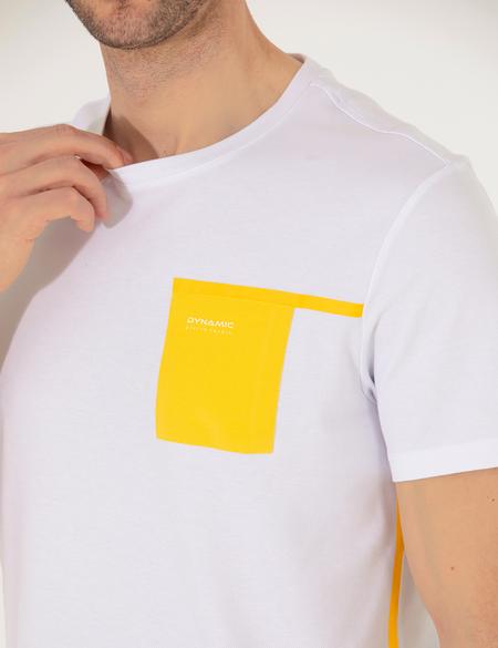 Beyaz Slim Fit Baskılı Bisiklet Yaka Tişört - 50262615034