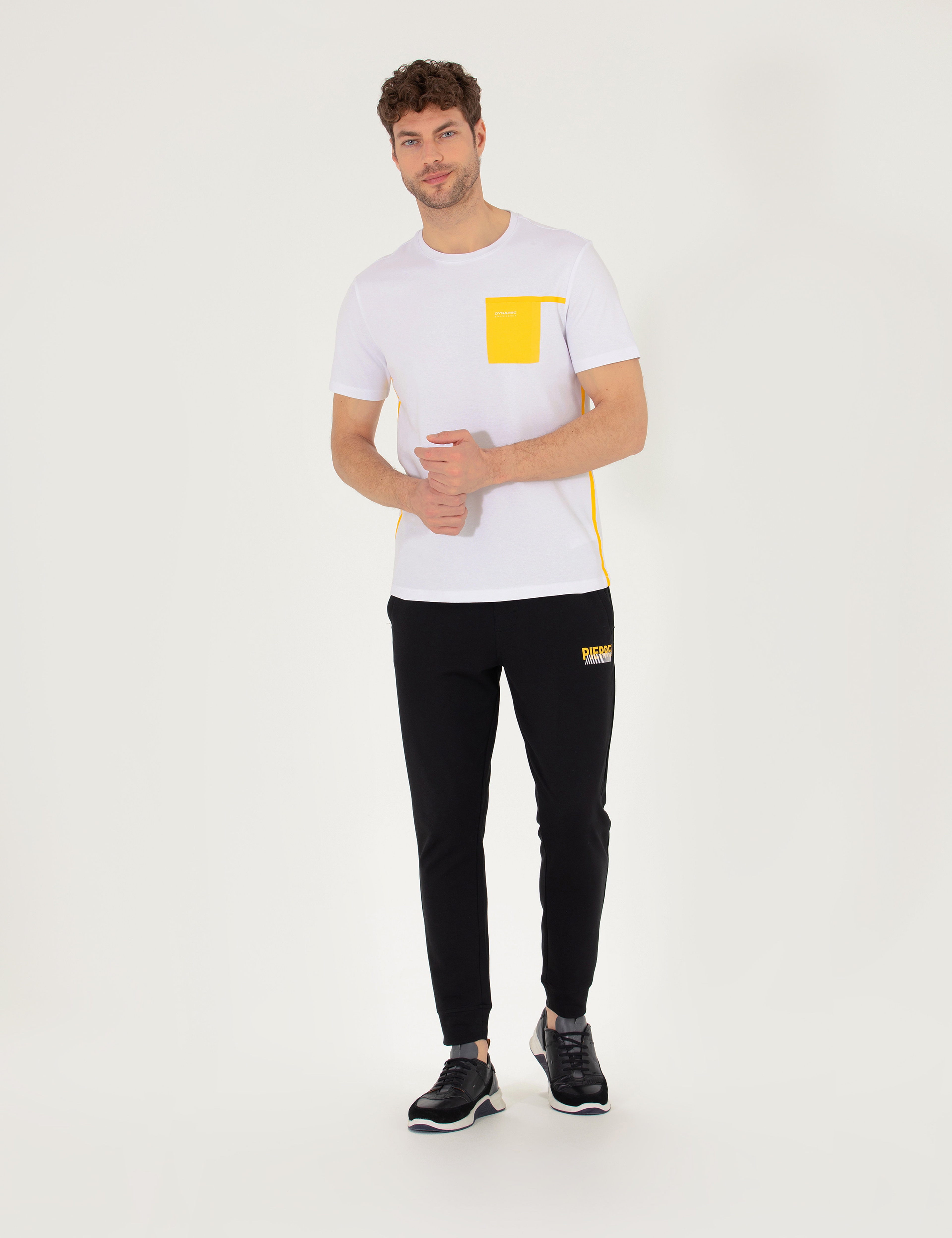 Beyaz Slim Fit Baskılı Bisiklet Yaka Tişört