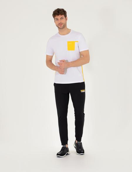 Beyaz Slim Fit Baskılı Bisiklet Yaka Tişört - 50262615034