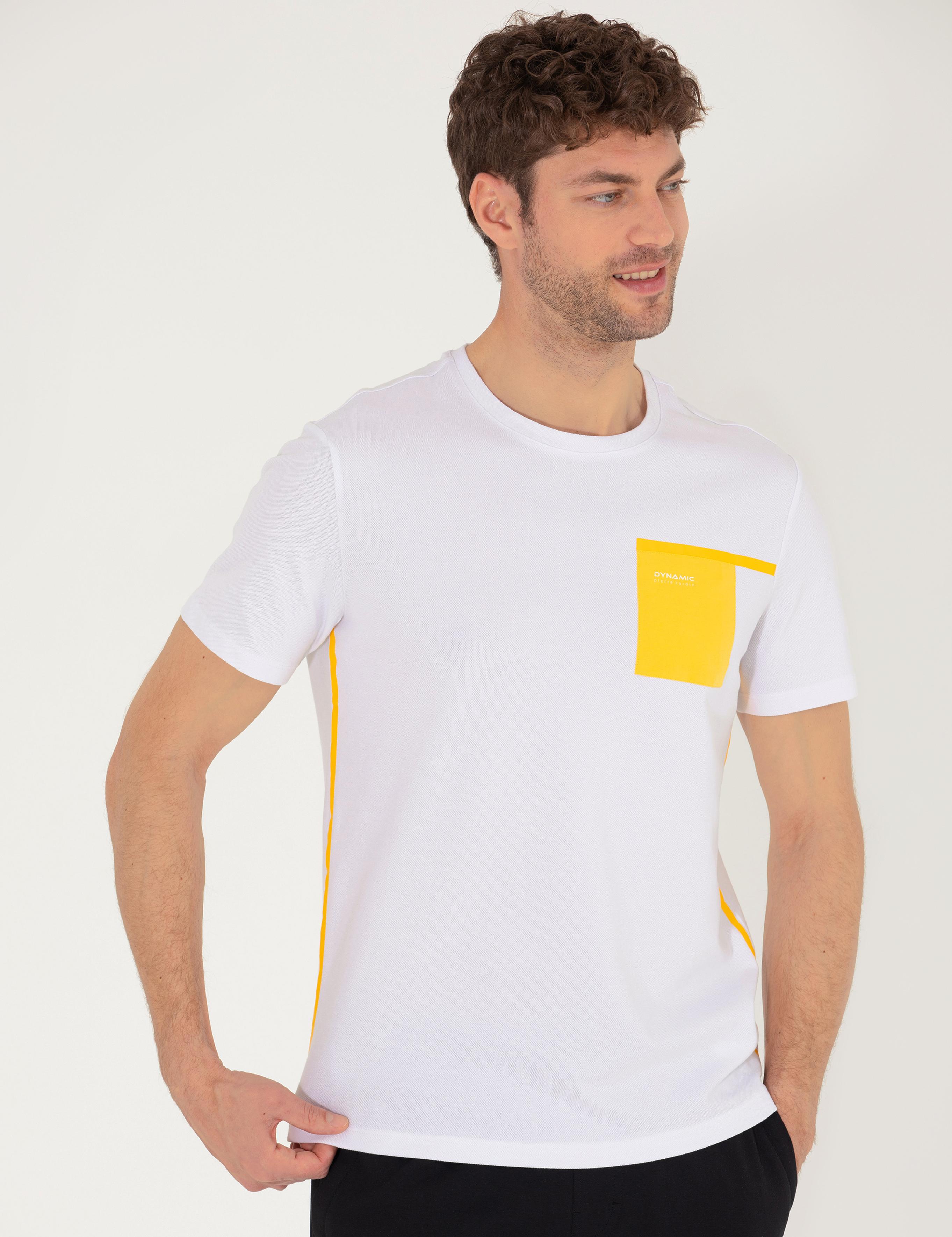 Beyaz Slim Fit Baskılı Bisiklet Yaka Tişört