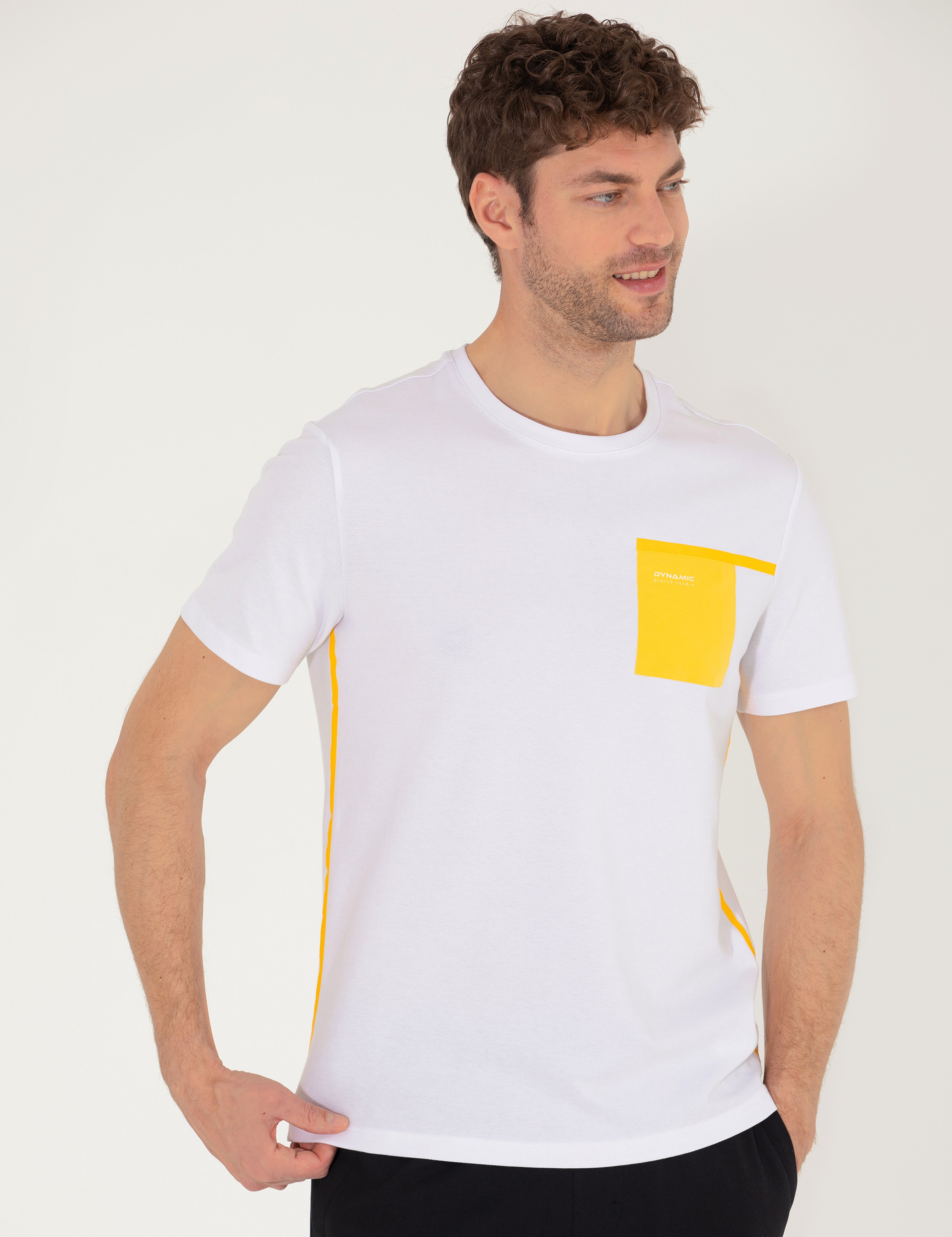 Beyaz Slim Fit Baskılı Bisiklet Yaka Tişört - Image 2
