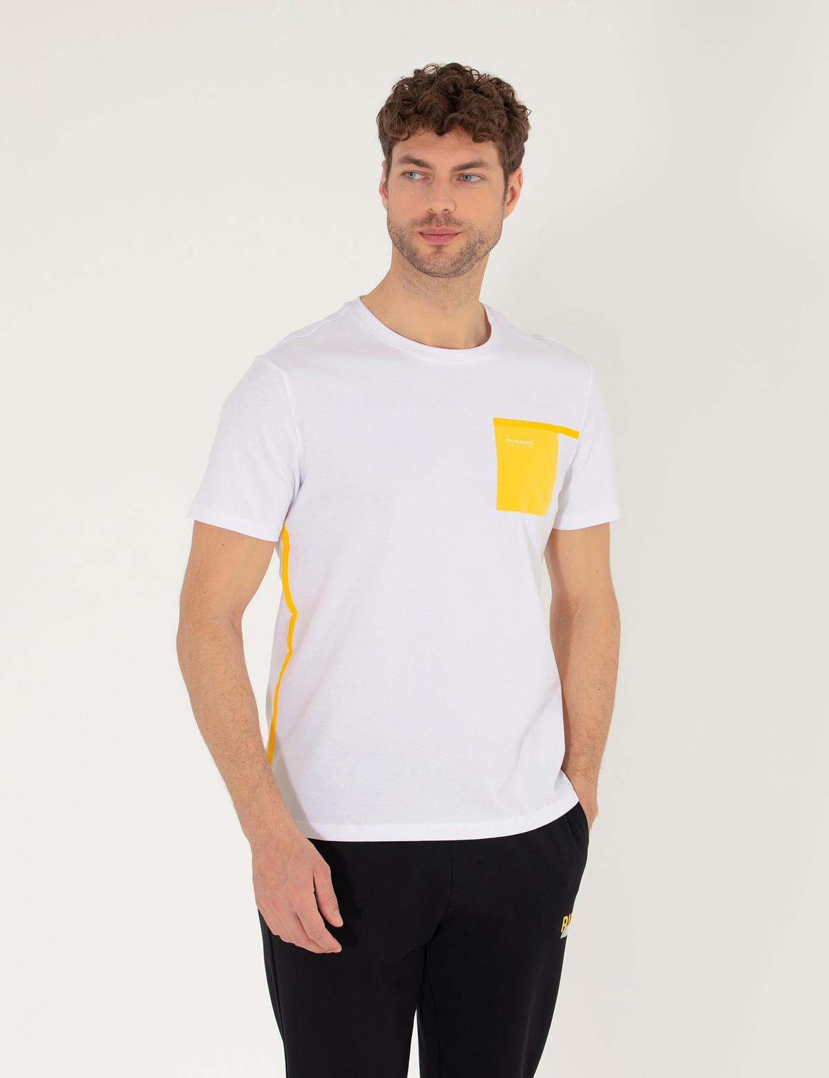 Beyaz Slim Fit Baskılı Bisiklet Yaka Tişört