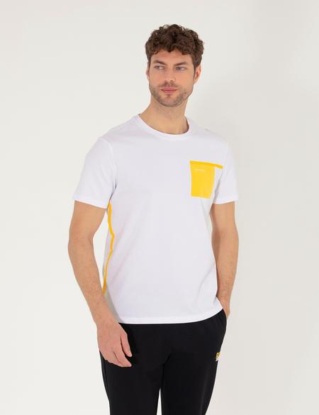 Beyaz Slim Fit Baskılı Bisiklet Yaka Tişört - 50262615034