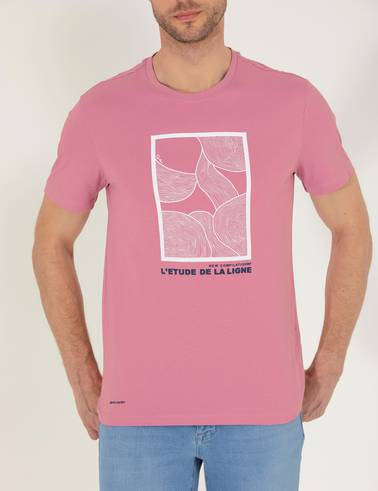Pembe Slim Fit Baskılı Bisiklet Yaka Tişört