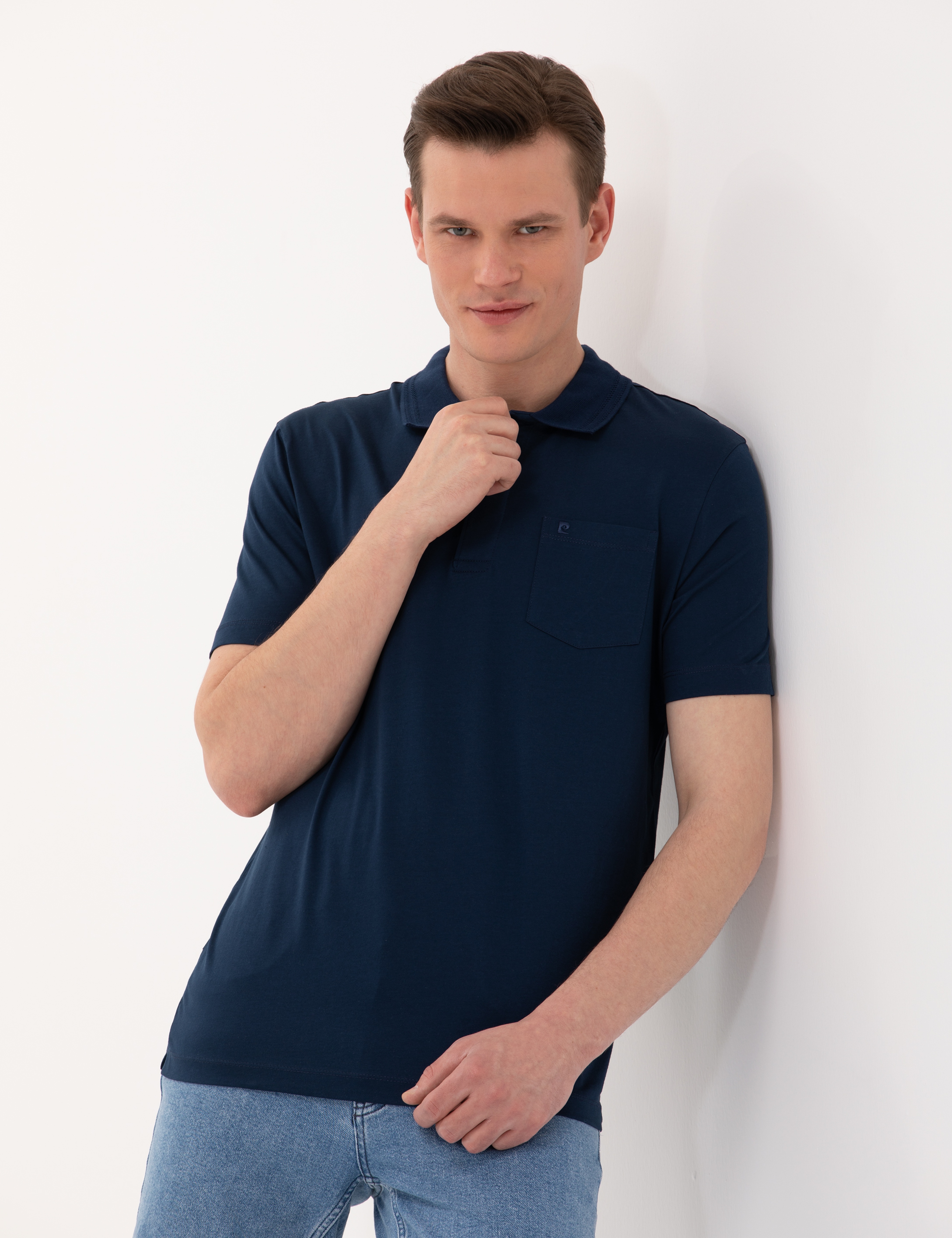 Lacivert Regular Fit Polo Yaka Merserize Tişört - Image 1