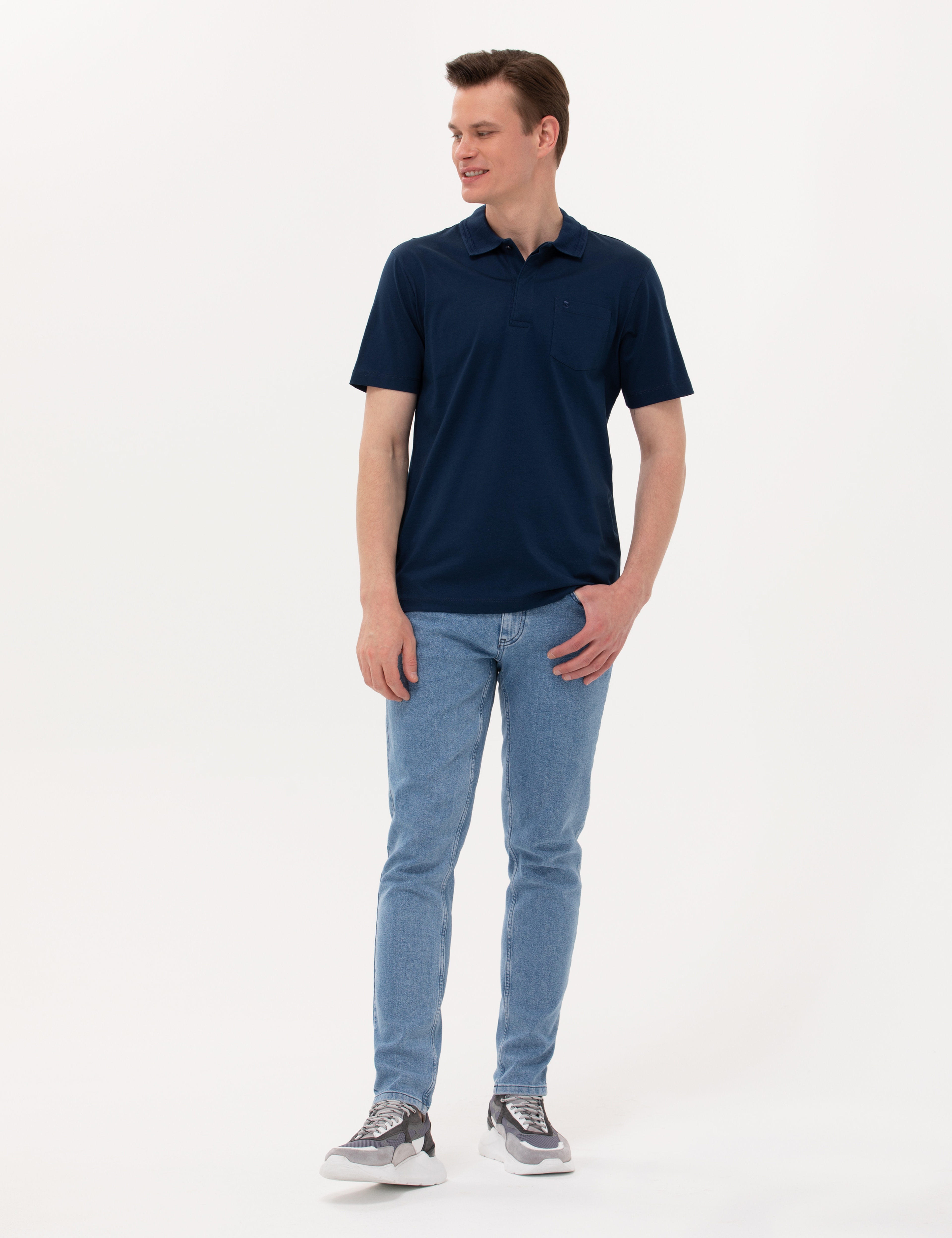 Lacivert Regular Fit Polo Yaka Merserize Tişört - Image 3