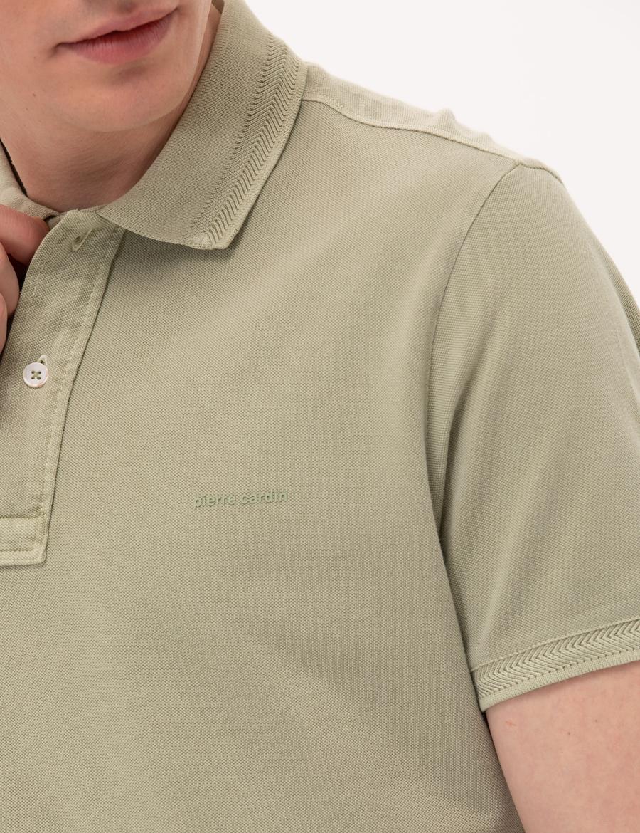Açık Yeşil Slim Fit Dokulu Polo Yaka Tişört