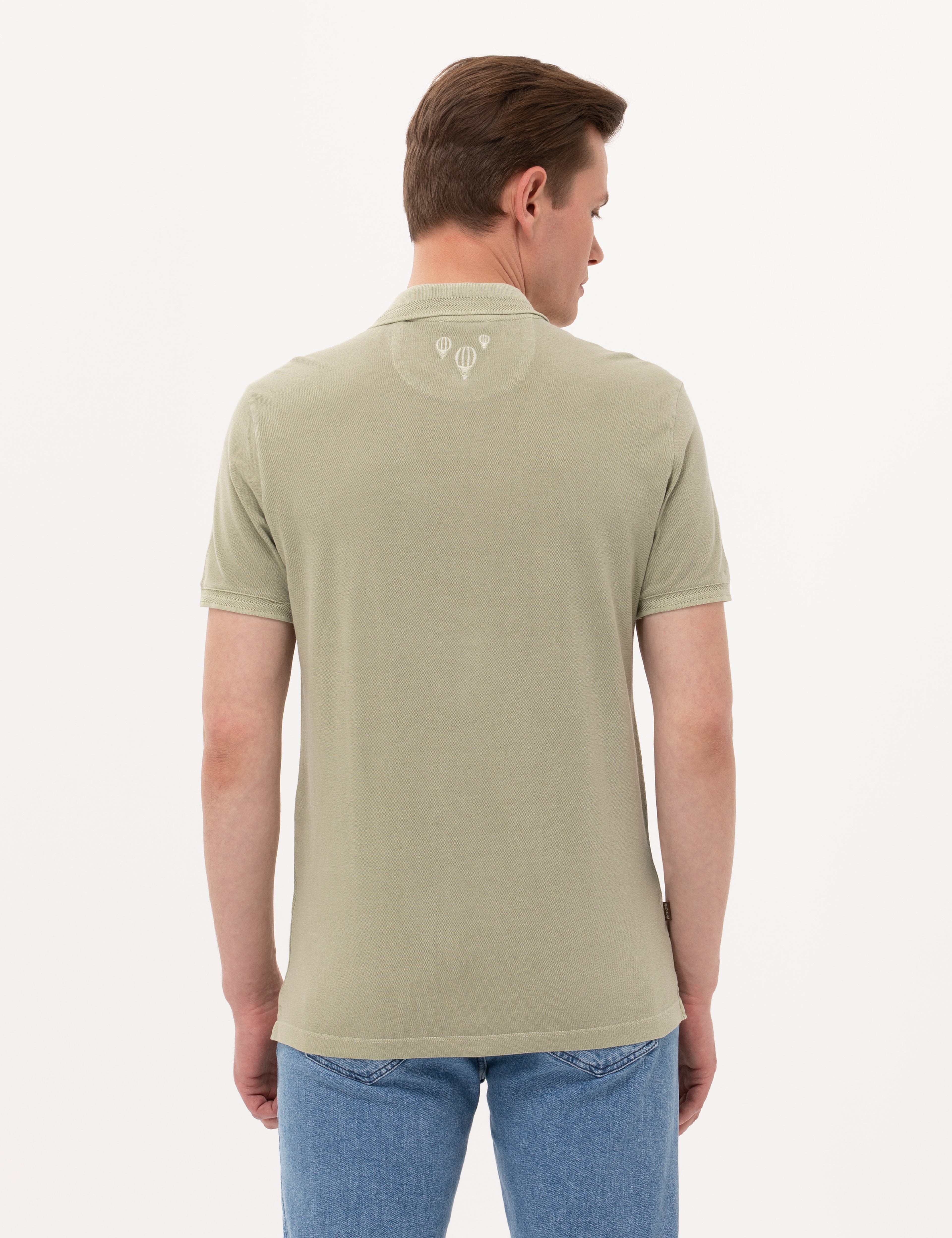 Açık Yeşil Slim Fit Dokulu Polo Yaka Tişört - Image 5