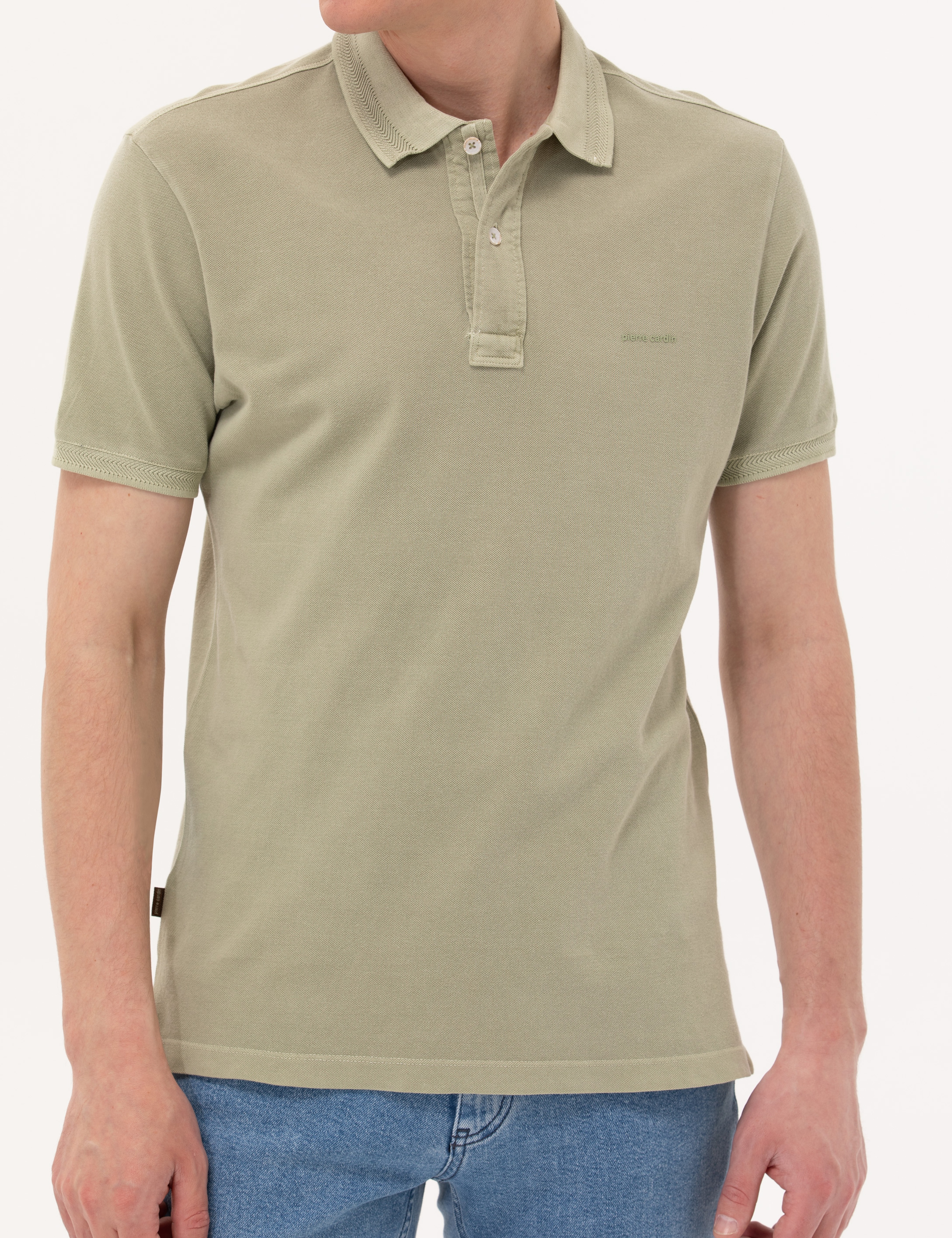 Açık Yeşil Slim Fit Dokulu Polo Yaka Tişört