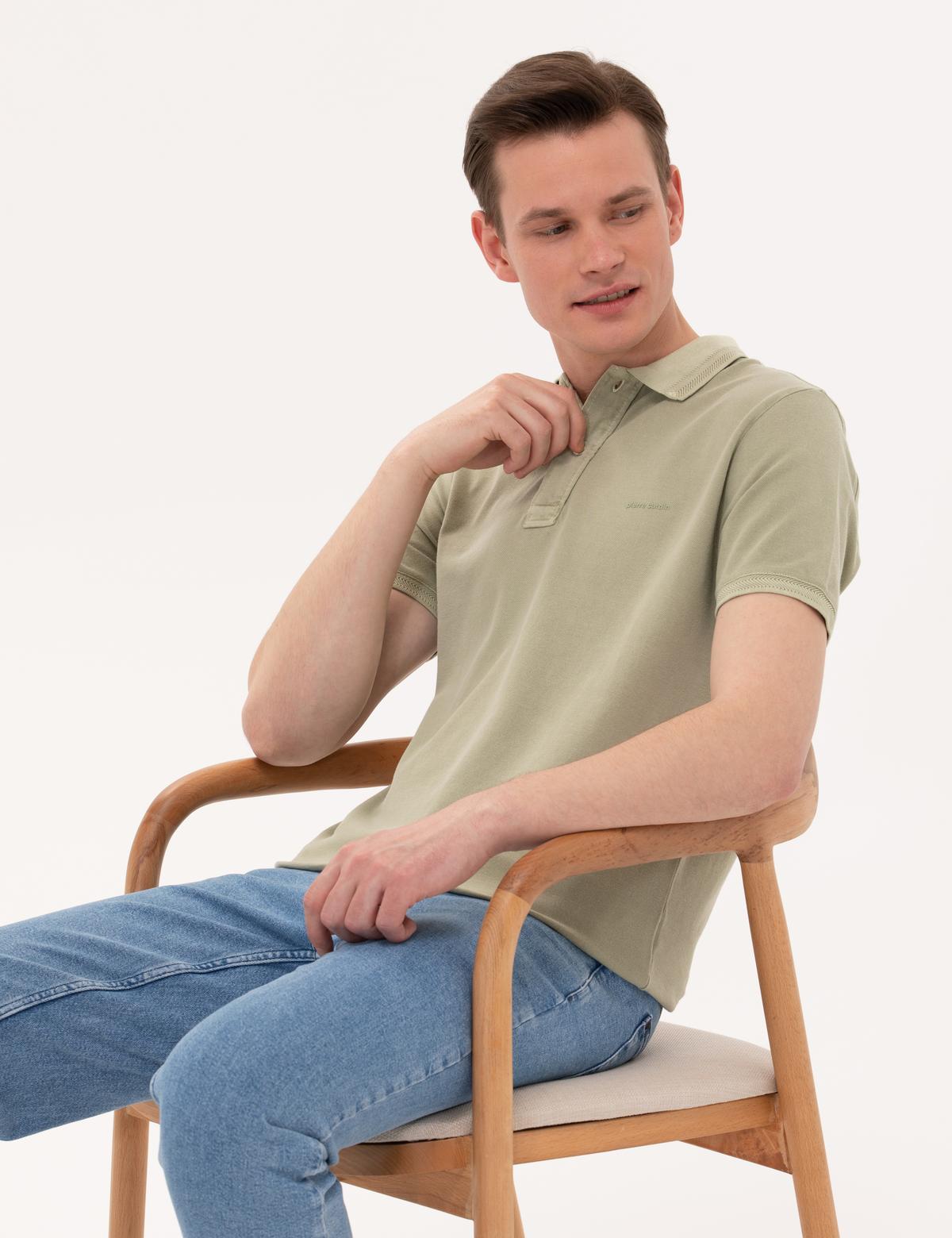 Açık Yeşil Slim Fit Dokulu Polo Yaka Tişört