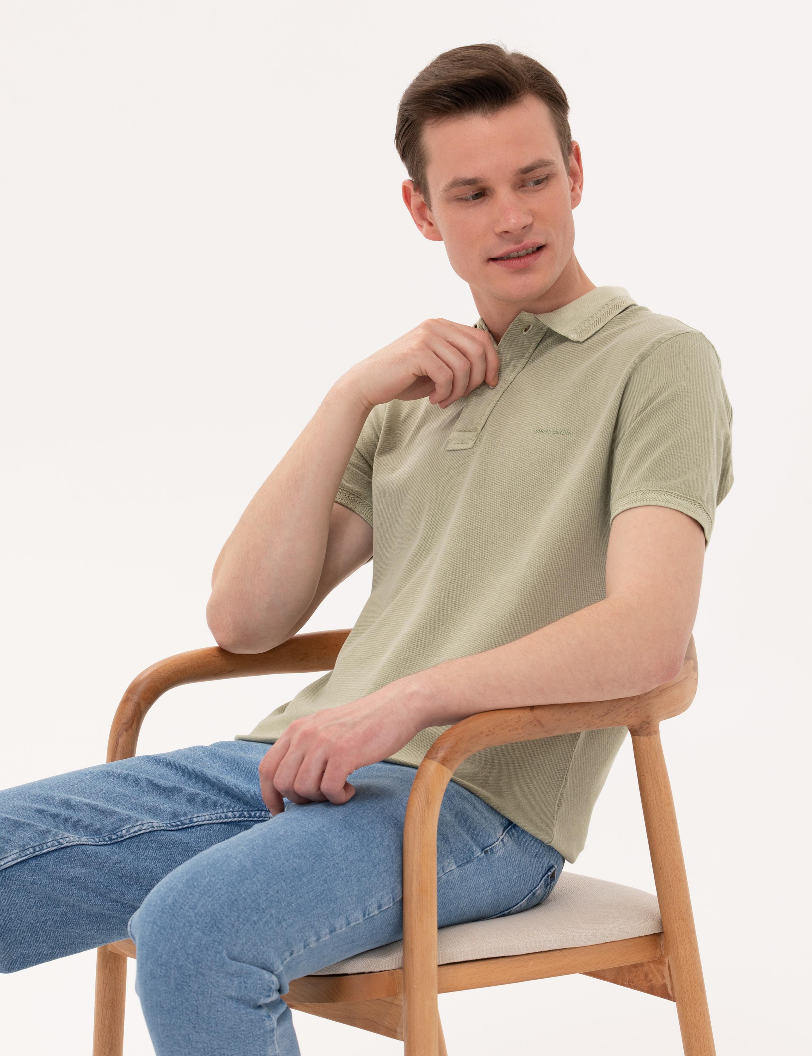 Açık Yeşil Slim Fit Dokulu Polo Yaka Tişört