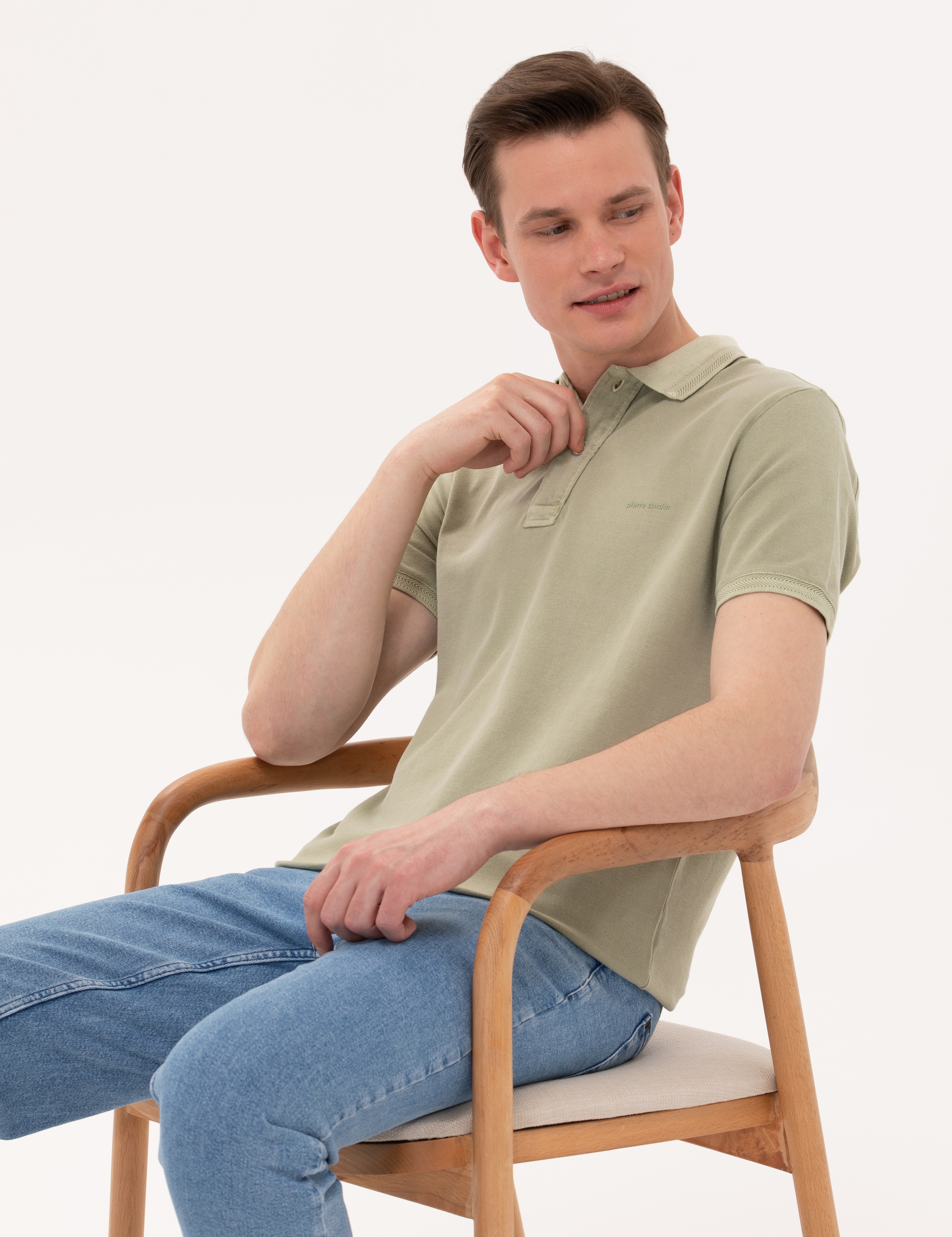 Açık Yeşil Slim Fit Dokulu Polo Yaka Tişört - Image 1