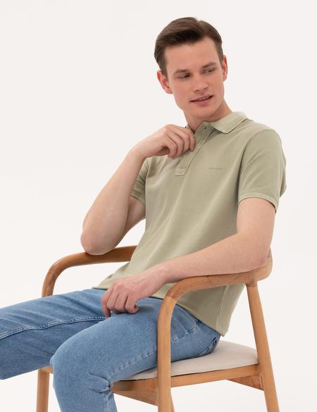 Açık Yeşil Slim Fit Dokulu Polo Yaka Tişört - 50264742091