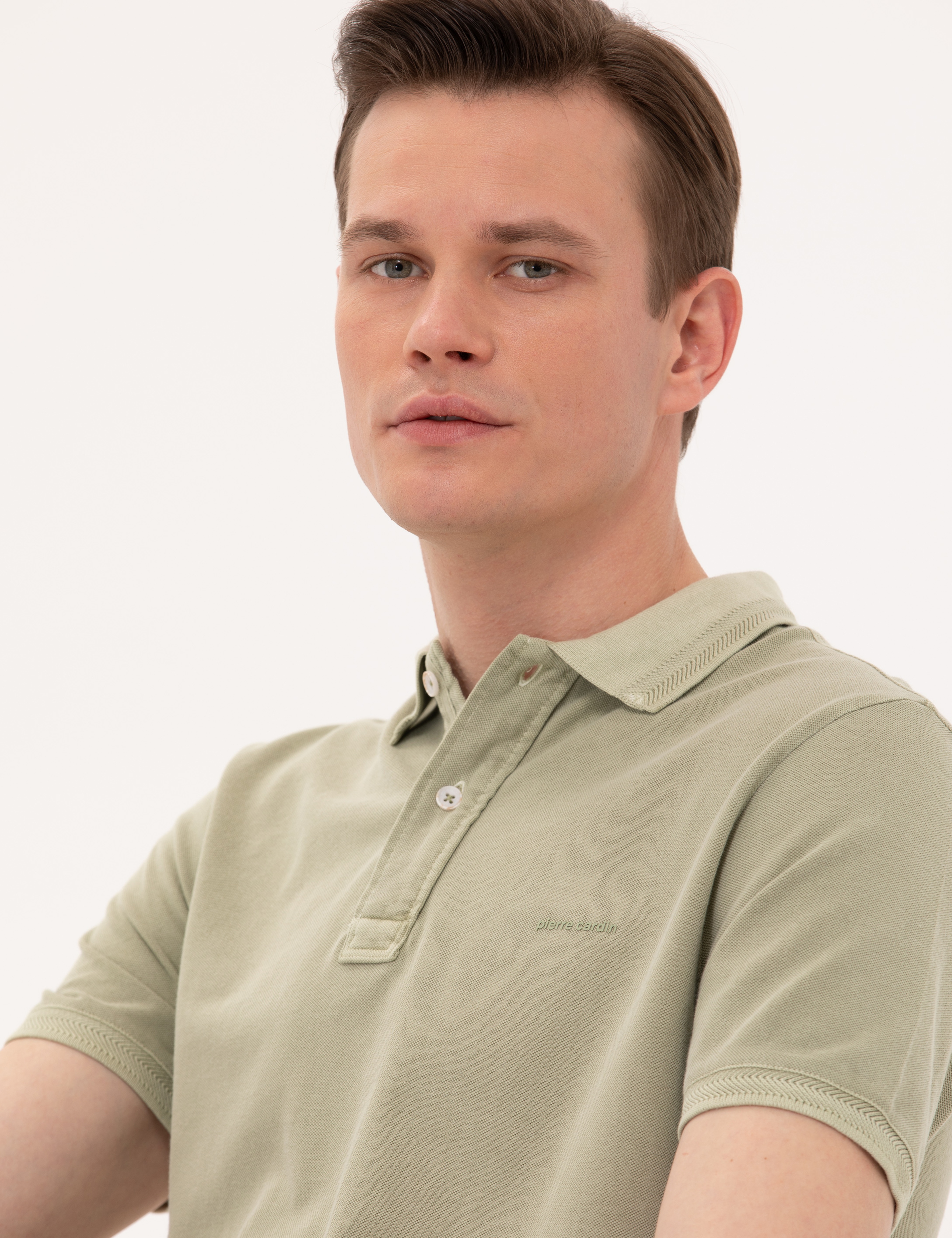 Açık Yeşil Slim Fit Dokulu Polo Yaka Tişört - Image 2