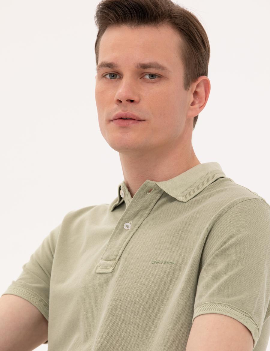 Açık Yeşil Slim Fit Dokulu Polo Yaka Tişört