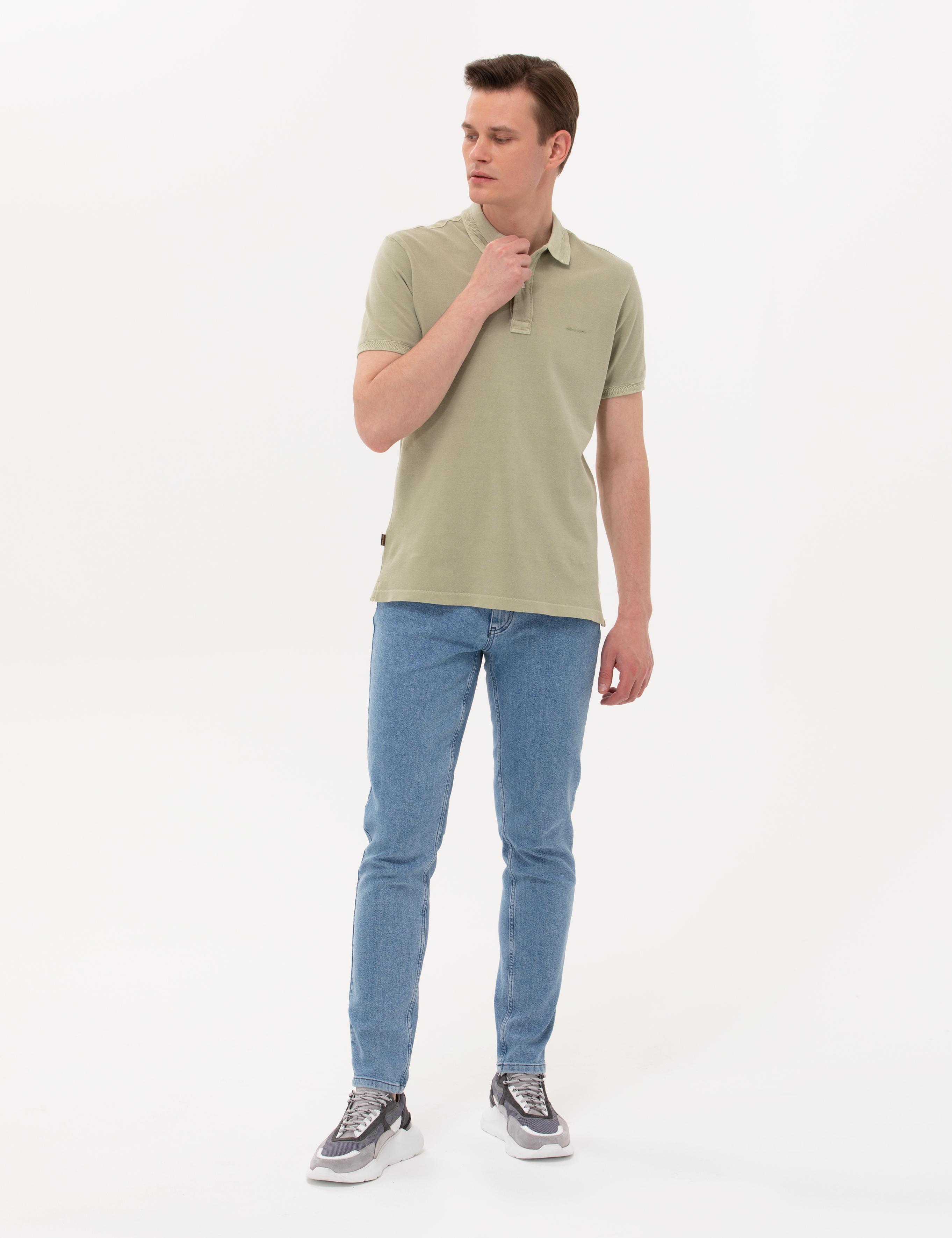 Açık Yeşil Slim Fit Dokulu Polo Yaka Tişört