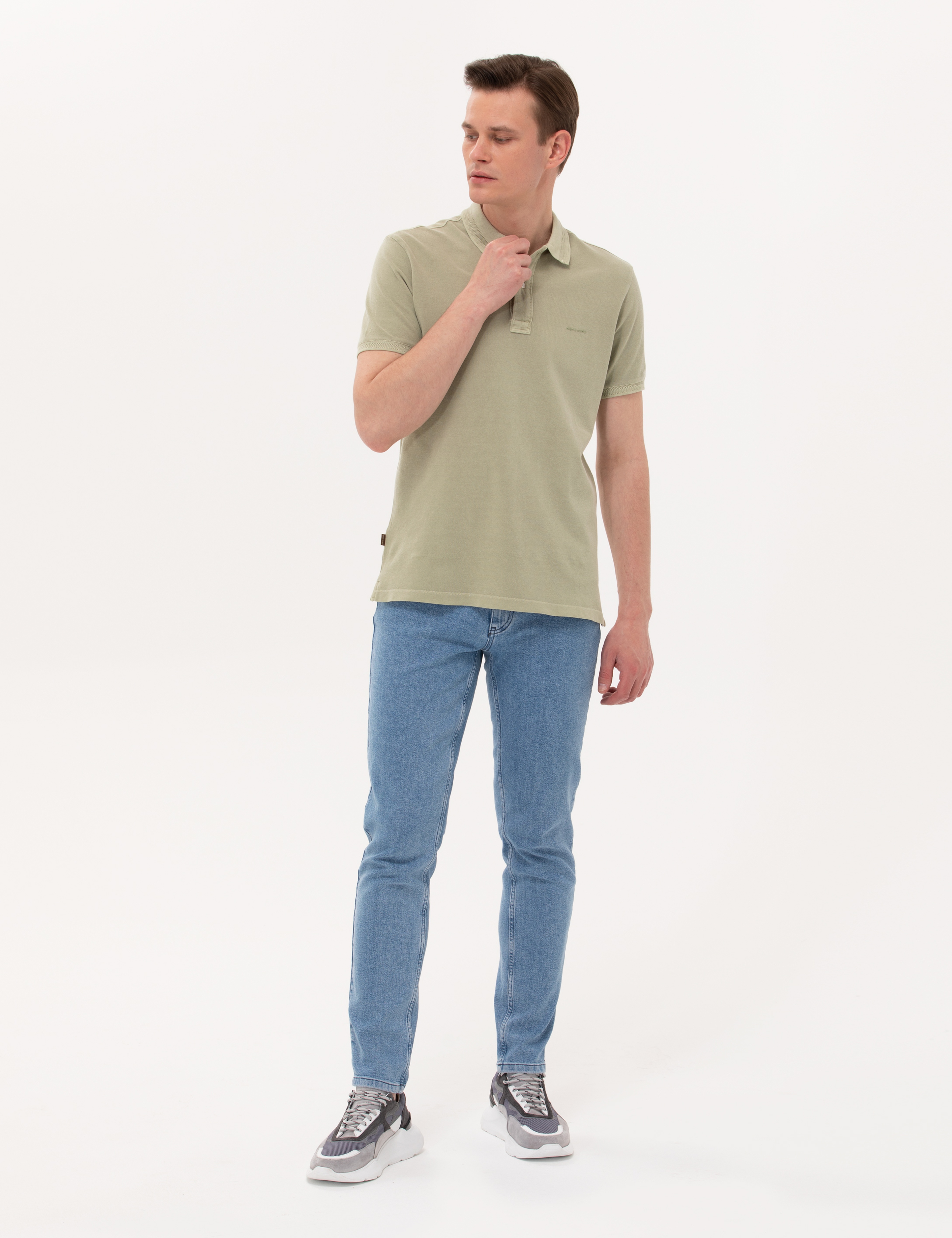 Açık Yeşil Slim Fit Dokulu Polo Yaka Tişört - Image 4