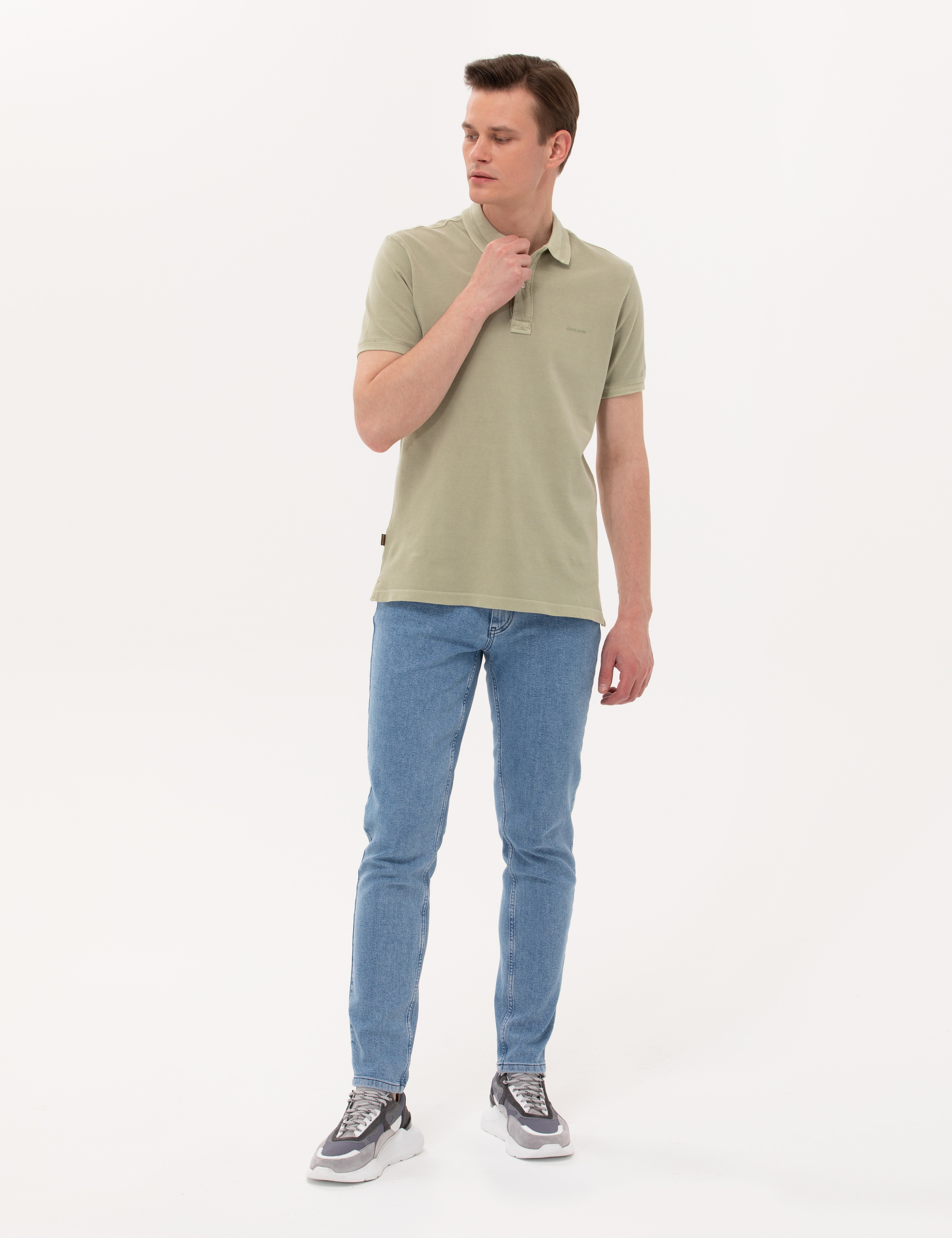 Açık Yeşil Slim Fit Dokulu Polo Yaka Tişört