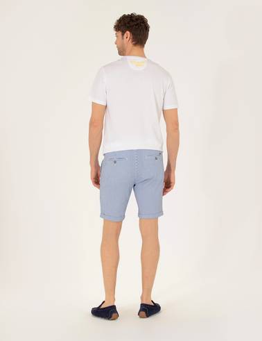Koyu Mavi Slim Fit Beli Lastikli Çizgili Bağcıklı Bermuda Şort