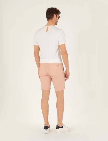 Turuncu Slim Fit Beli Lastikli Çizgili Bağcıklı Bermuda Şort