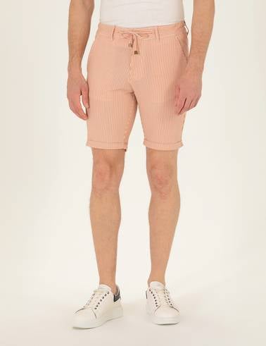 Turuncu Slim Fit Beli Lastikli Çizgili Bağcıklı Bermuda Şort