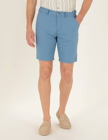Koyu Mavi Slim Fit Keten Karışımlı Beli Lastikli Bermuda Şort