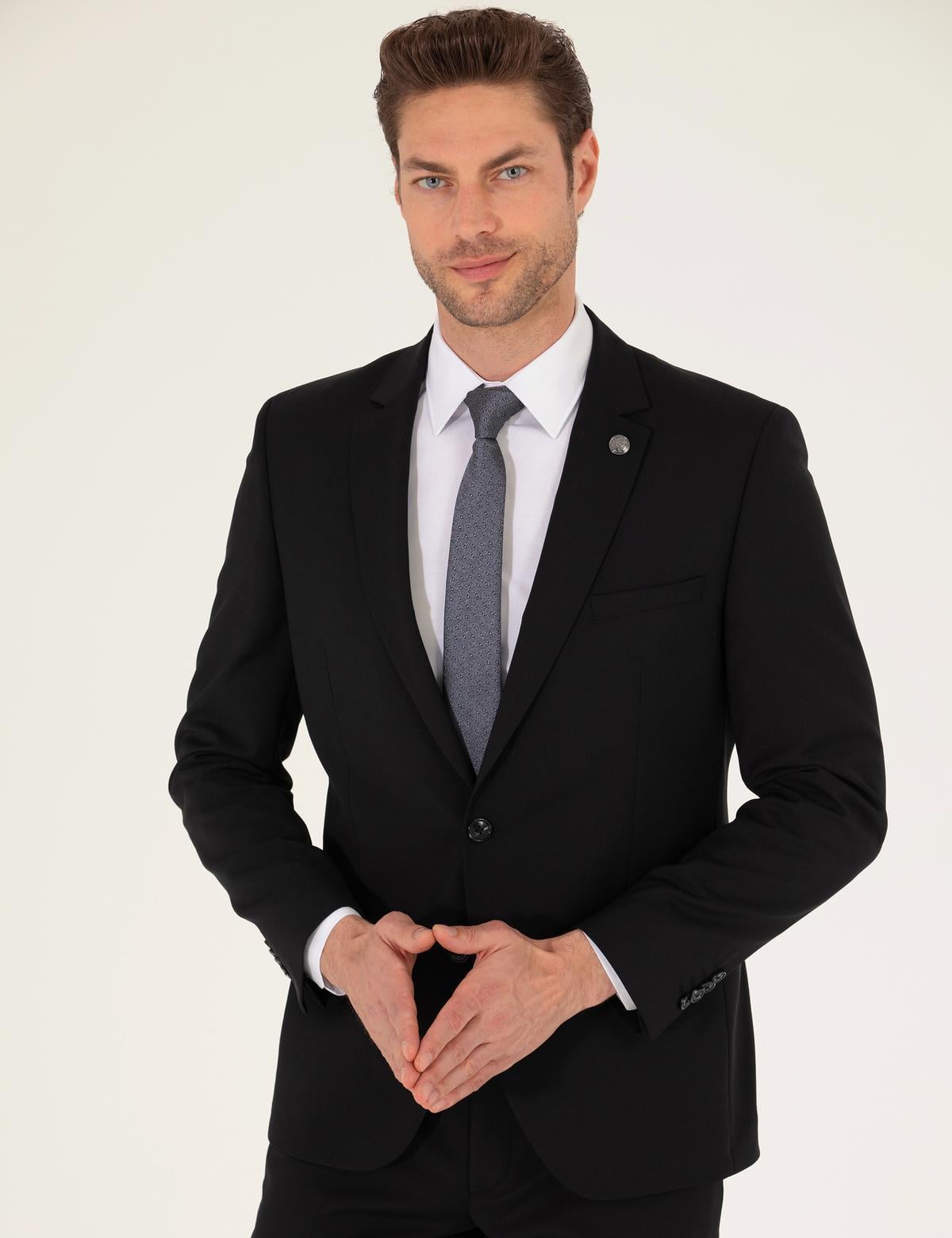 Siyah Ekstra Slim Fit Yün Takım Elbise - 50265000014