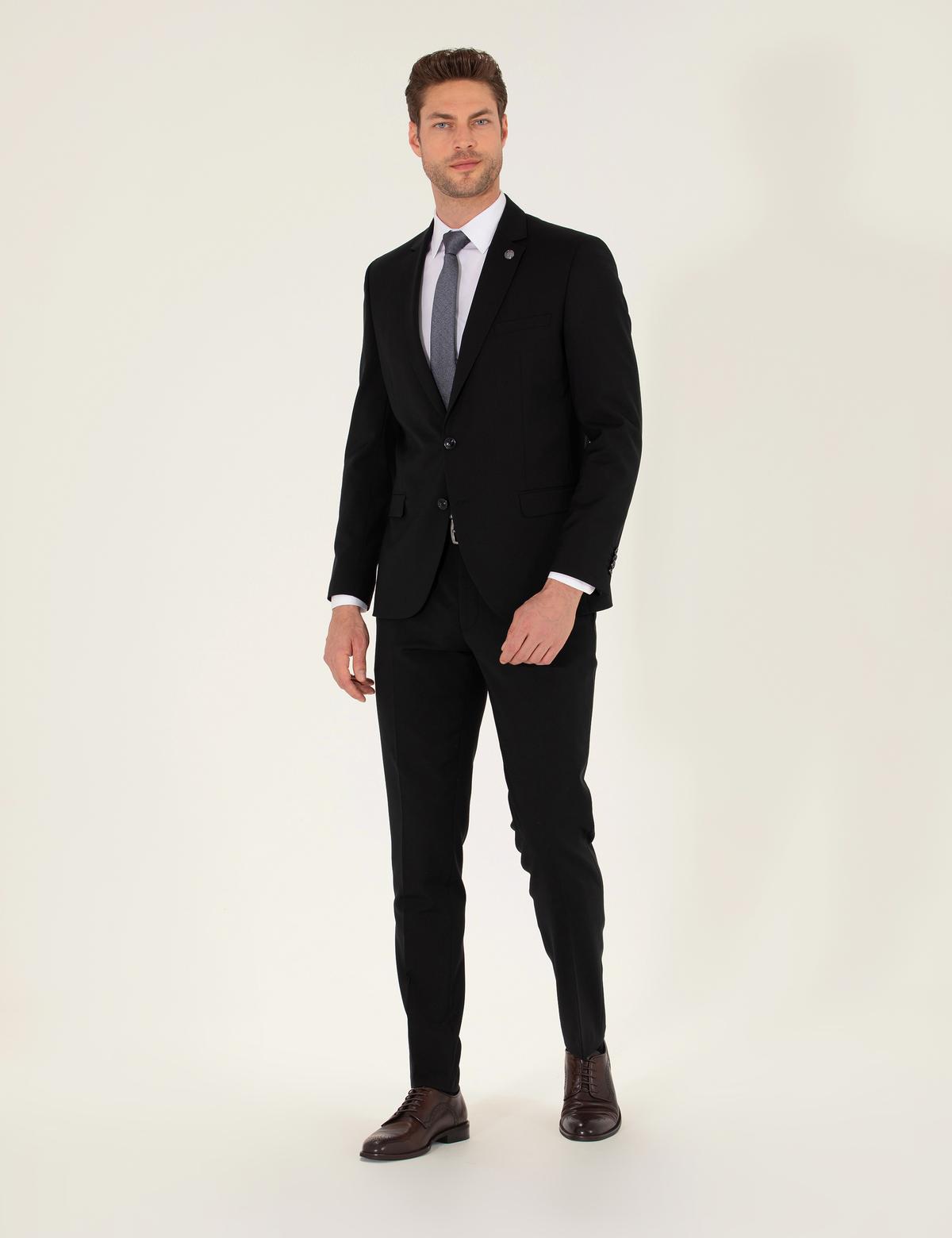 Siyah Ekstra Slim Fit Yün Takım Elbise - 50265000014